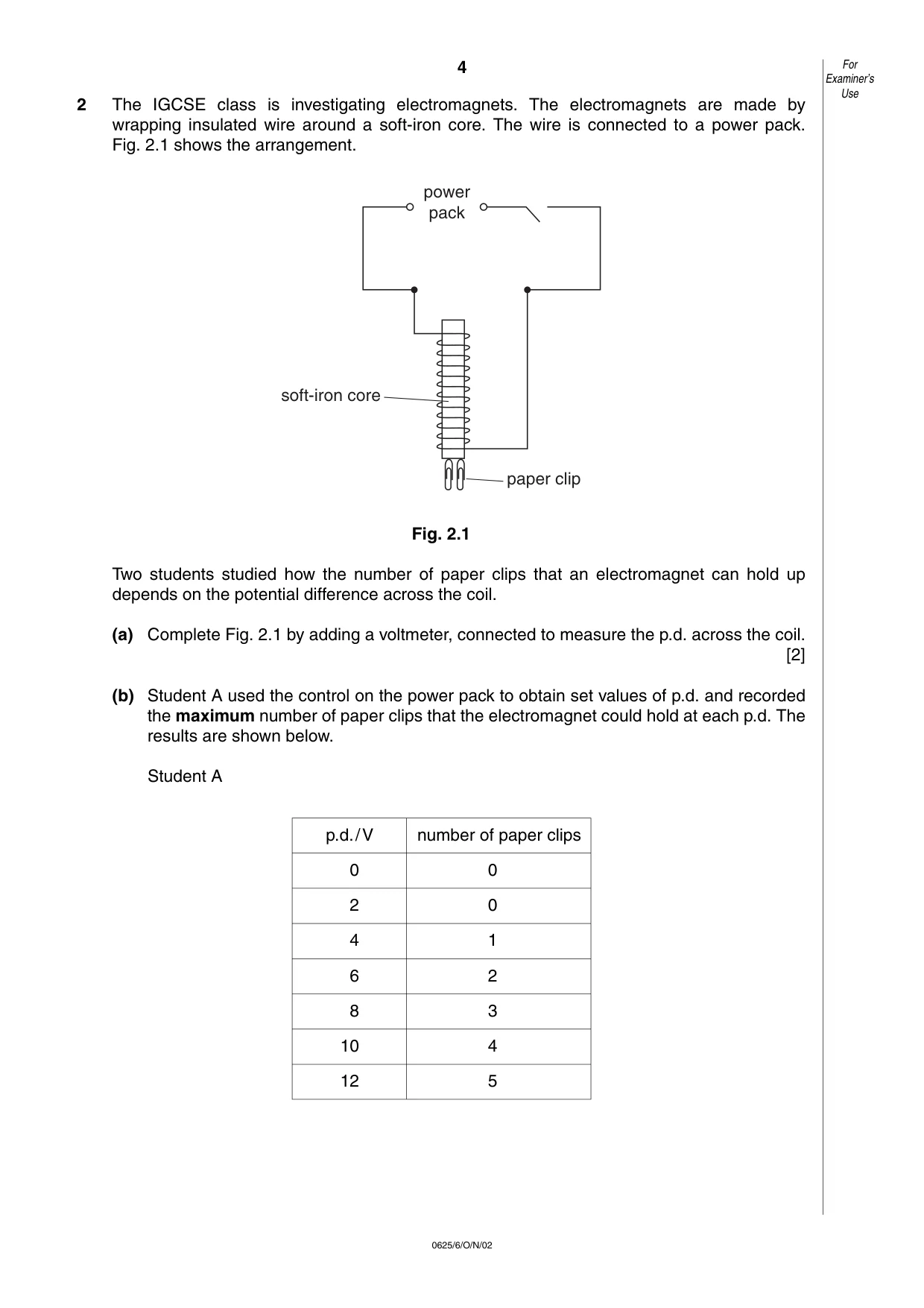 Cambridge IGCSE Physics 0625 2002 Oct/Nov Paper 6 · Variant 1 question paper, page 4 of 12