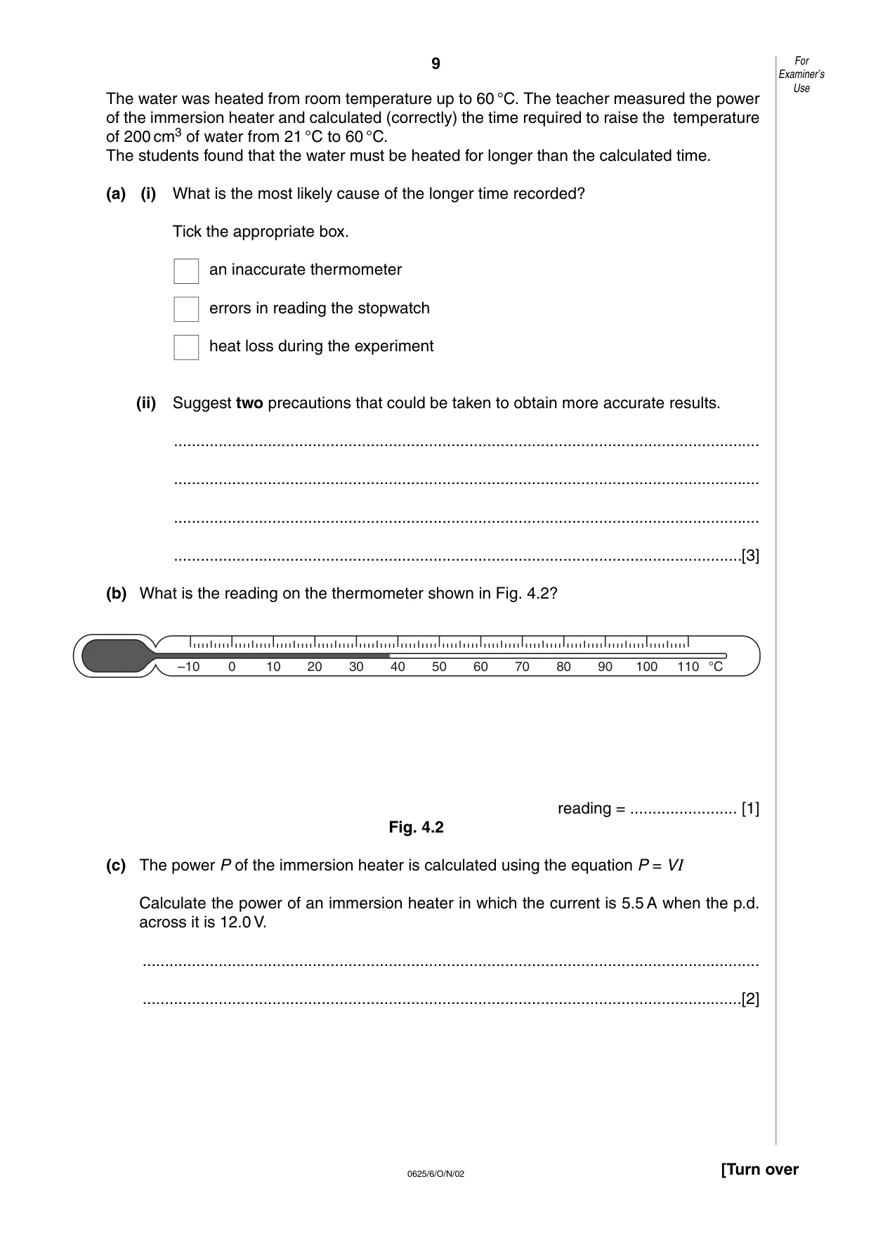 Cambridge IGCSE Physics 0625 2002 Oct/Nov Paper 6 · Variant 1 question paper, page 9 of 12