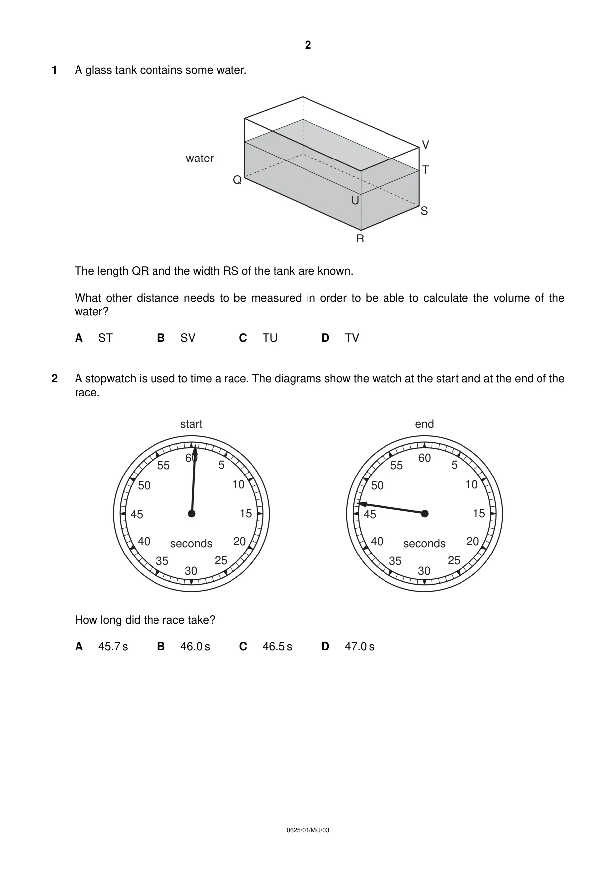 Cambridge IGCSE Physics 0625 2003 May/June Paper 1 · Variant 1 question paper, page 2 of 20