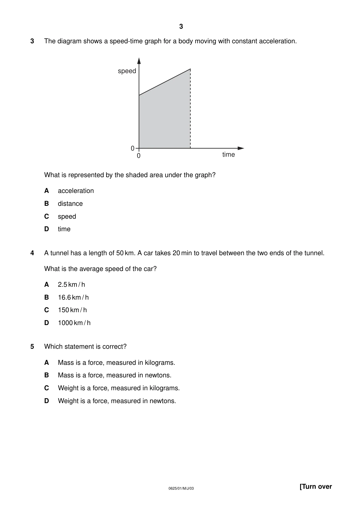 Cambridge IGCSE Physics 0625 2003 May/June Paper 1 · Variant 1 question paper, page 3 of 20