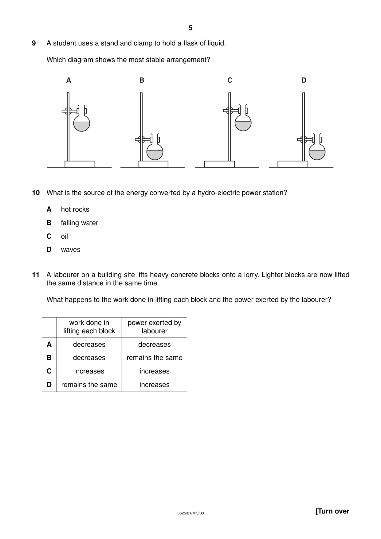 Cambridge IGCSE Physics 0625 2003 May/June Paper 1 · Variant 1 question paper, page 5 of 20
