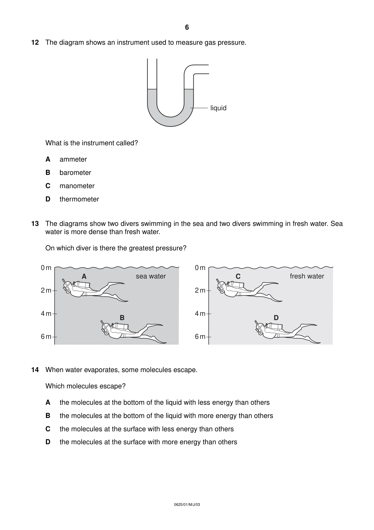 Cambridge IGCSE Physics 0625 2003 May/June Paper 1 · Variant 1 question paper, page 6 of 20