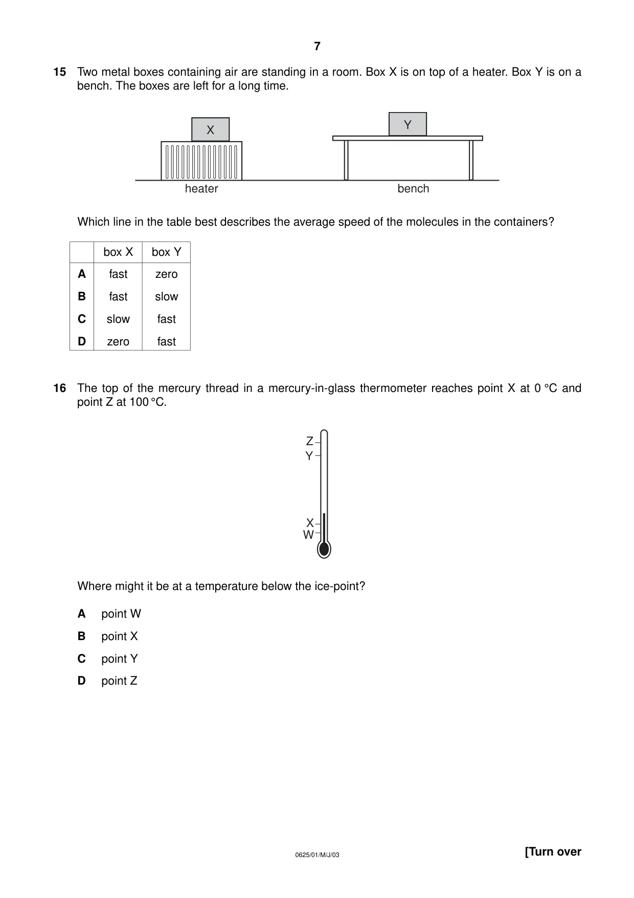 Cambridge IGCSE Physics 0625 2003 May/June Paper 1 · Variant 1 question paper, page 7 of 20