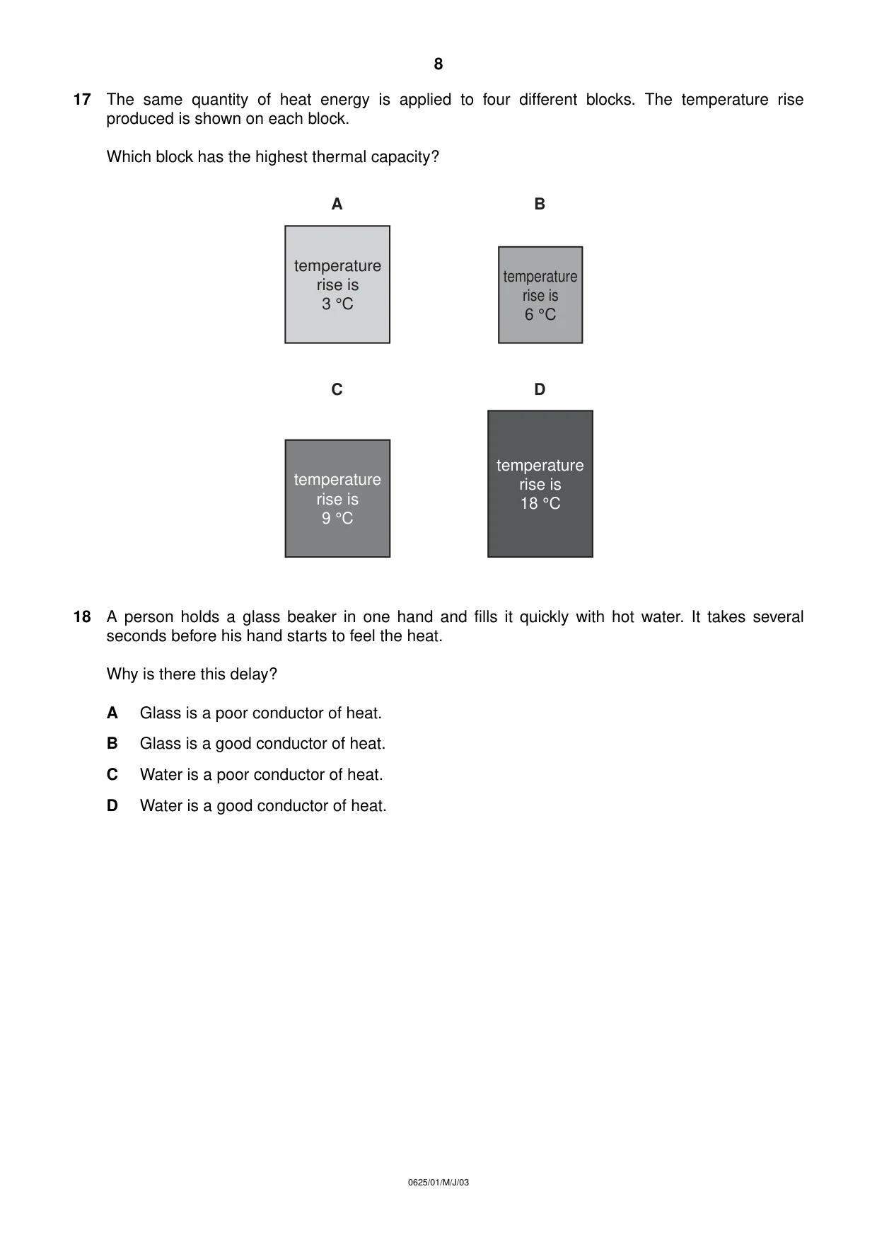 Cambridge IGCSE Physics 0625 2003 May/June Paper 1 · Variant 1 question paper, page 8 of 20