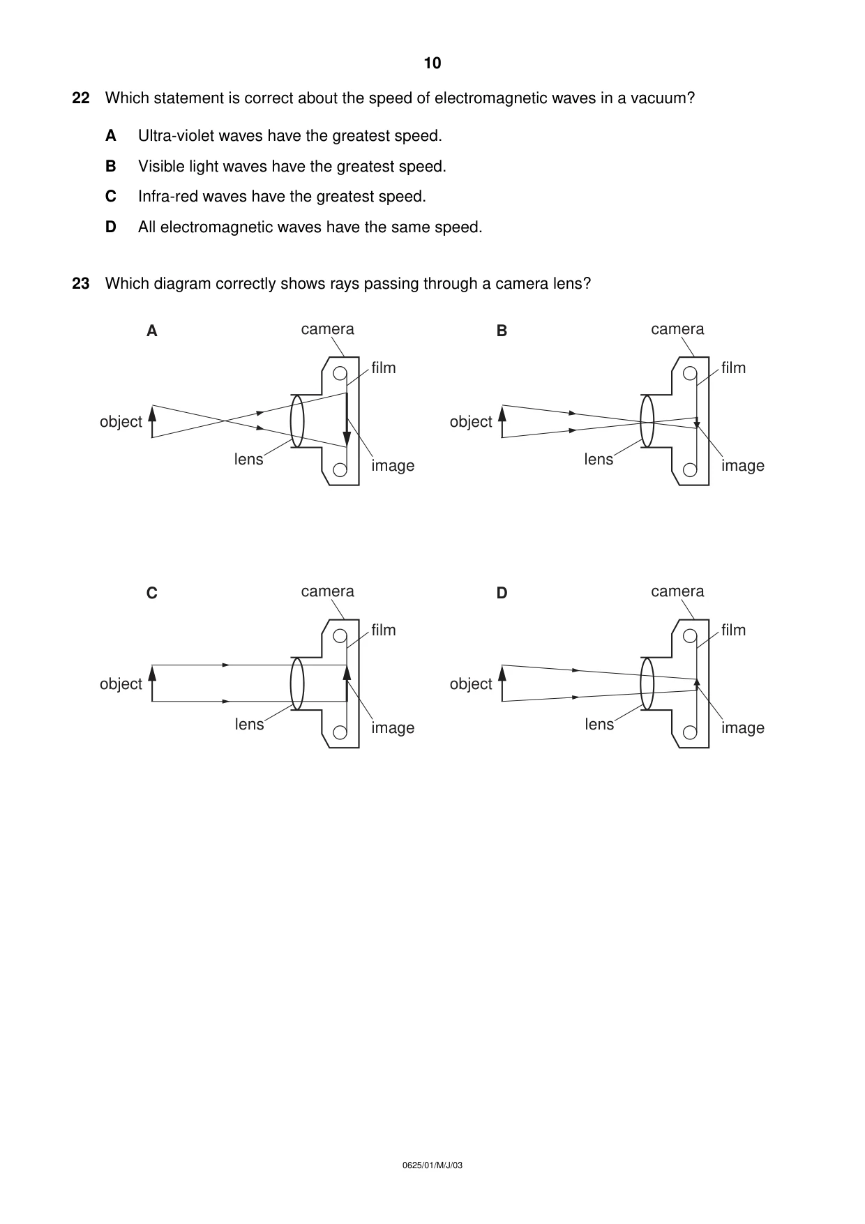 Cambridge IGCSE Physics 0625 2003 May/June Paper 1 · Variant 1 question paper, page 10 of 20