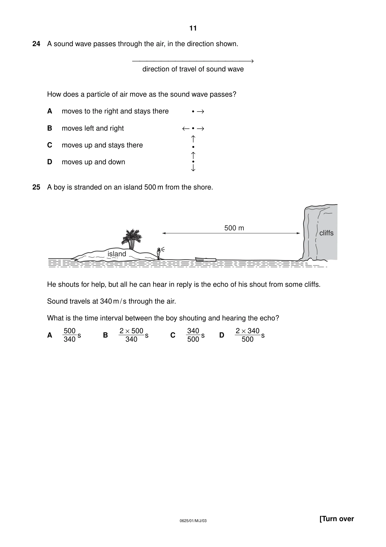 Cambridge IGCSE Physics 0625 2003 May/June Paper 1 · Variant 1 question paper, page 11 of 20
