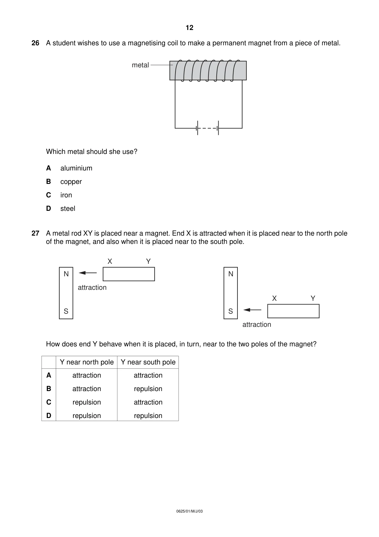 Cambridge IGCSE Physics 0625 2003 May/June Paper 1 · Variant 1 question paper, page 12 of 20