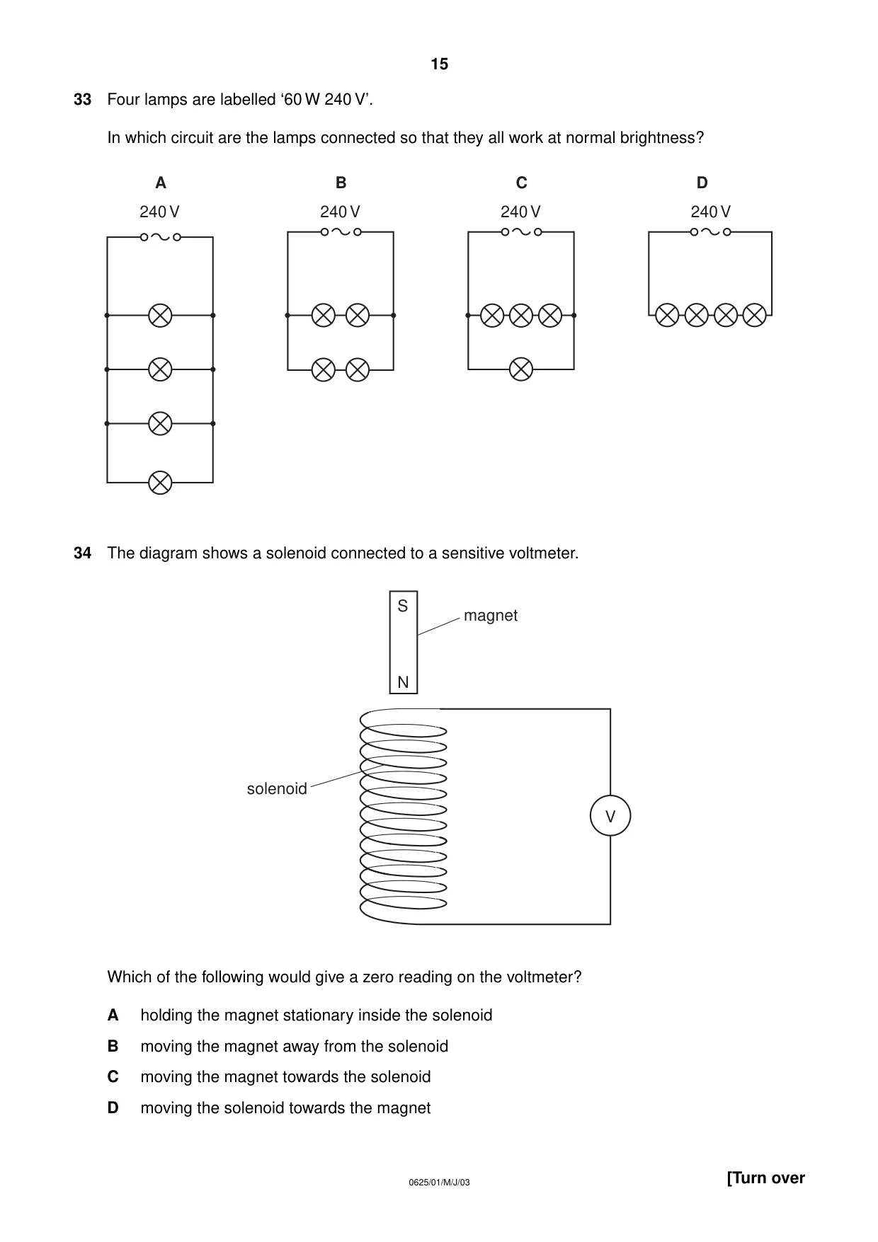 Cambridge IGCSE Physics 0625 2003 May/June Paper 1 · Variant 1 question paper, page 15 of 20