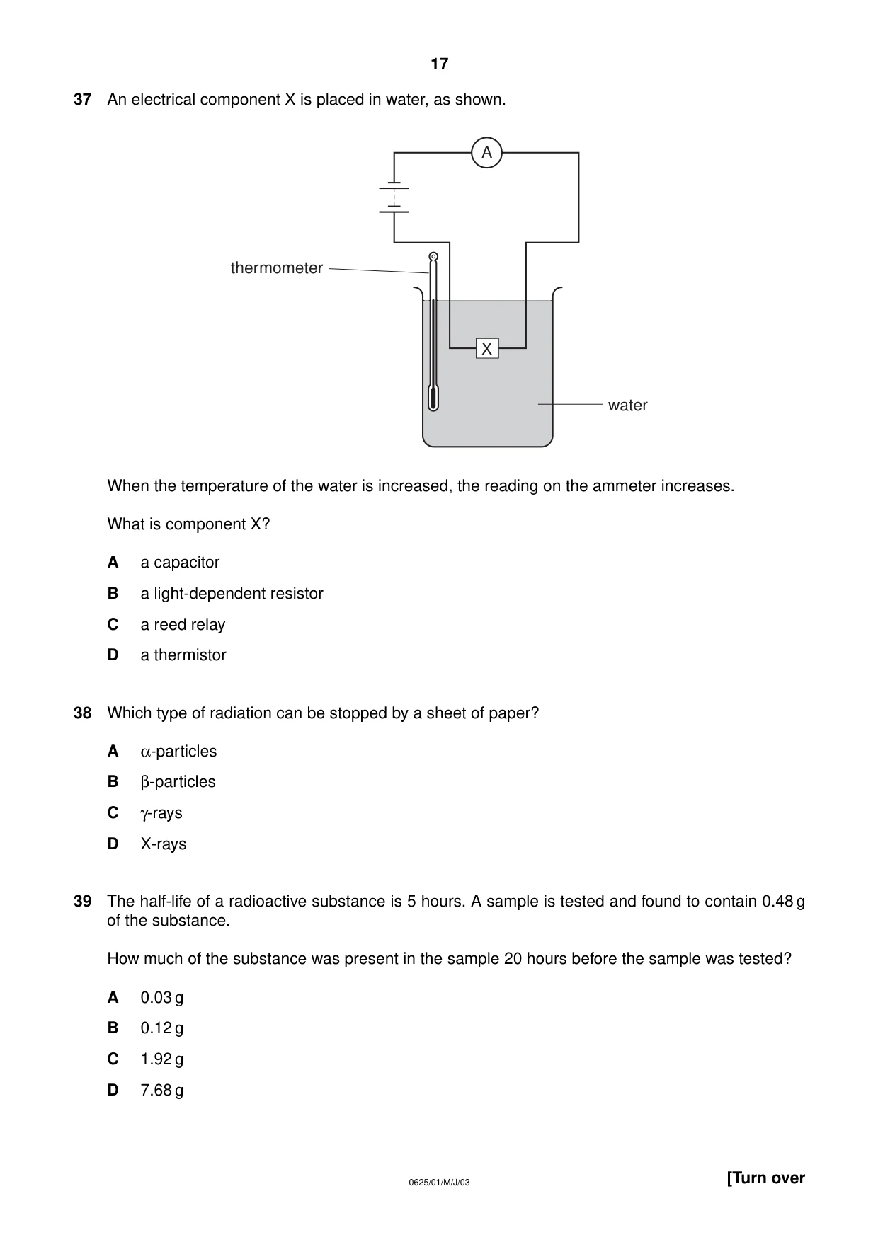 Cambridge IGCSE Physics 0625 2003 May/June Paper 1 · Variant 1 question paper, page 17 of 20
