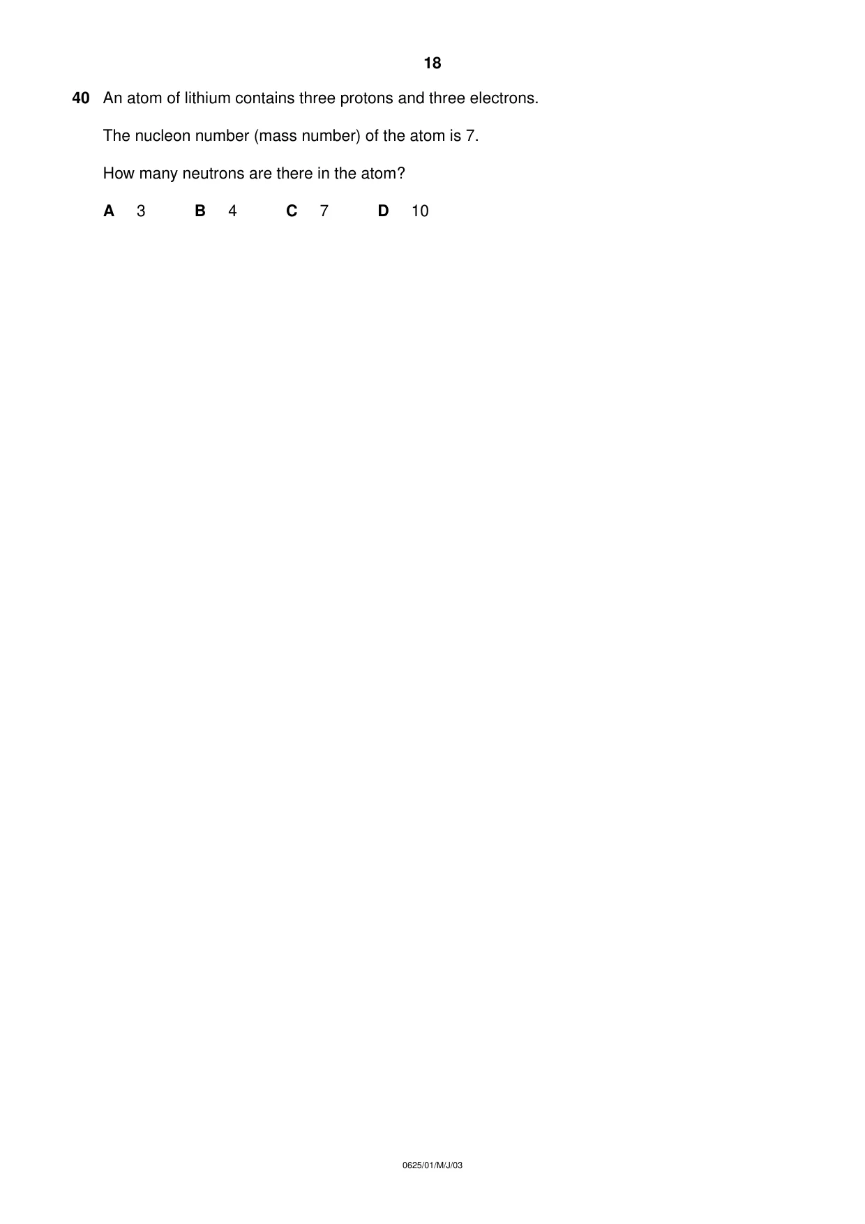 Cambridge IGCSE Physics 0625 2003 May/June Paper 1 · Variant 1 question paper, page 18 of 20
