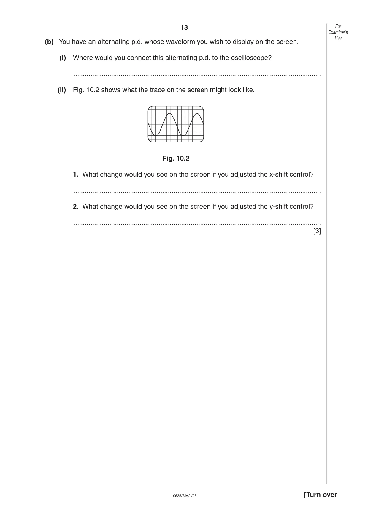 Cambridge IGCSE Physics 0625 2003 May/June Paper 2 · Variant 1 question paper, page 13 of 16