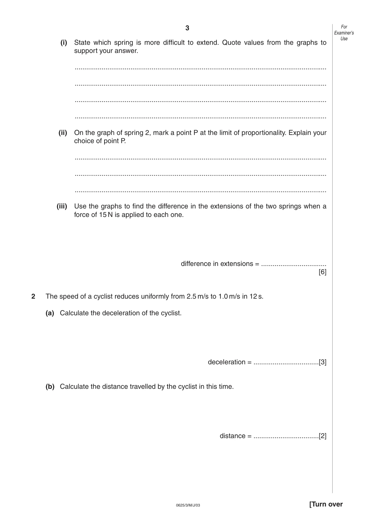 Cambridge IGCSE Physics 0625 2003 May/June Paper 3 · Variant 1 question paper, page 3 of 12