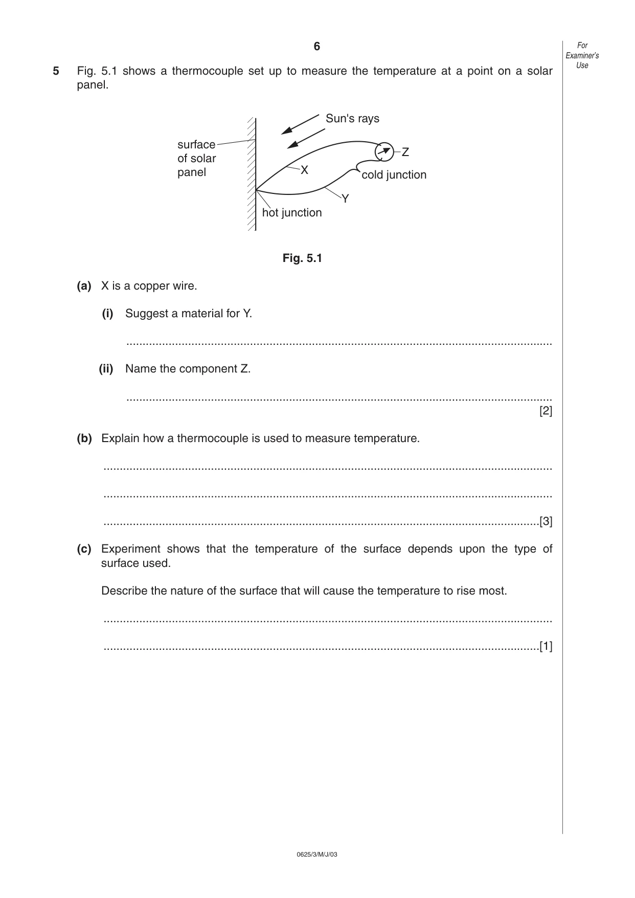 Cambridge IGCSE Physics 0625 2003 May/June Paper 3 · Variant 1 question paper, page 6 of 12