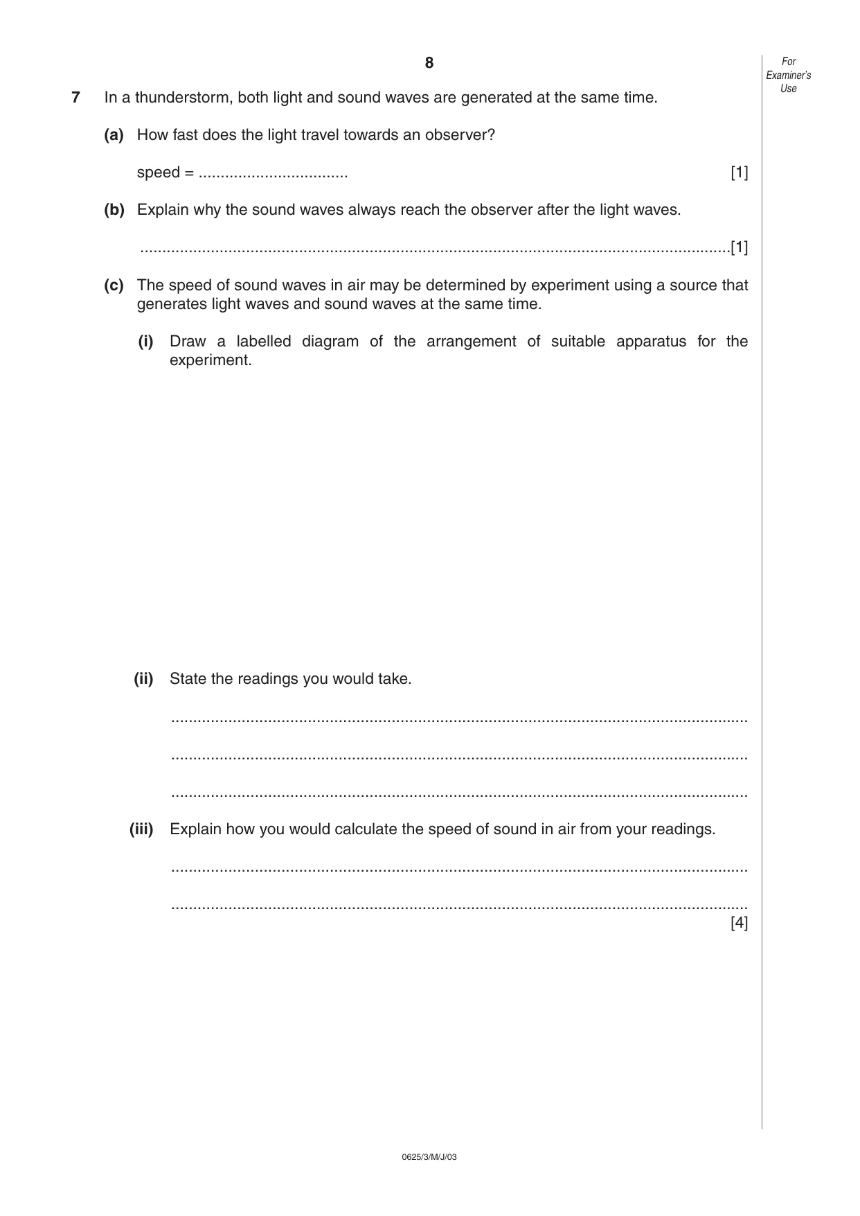 Cambridge IGCSE Physics 0625 2003 May/June Paper 3 · Variant 1 question paper, page 8 of 12