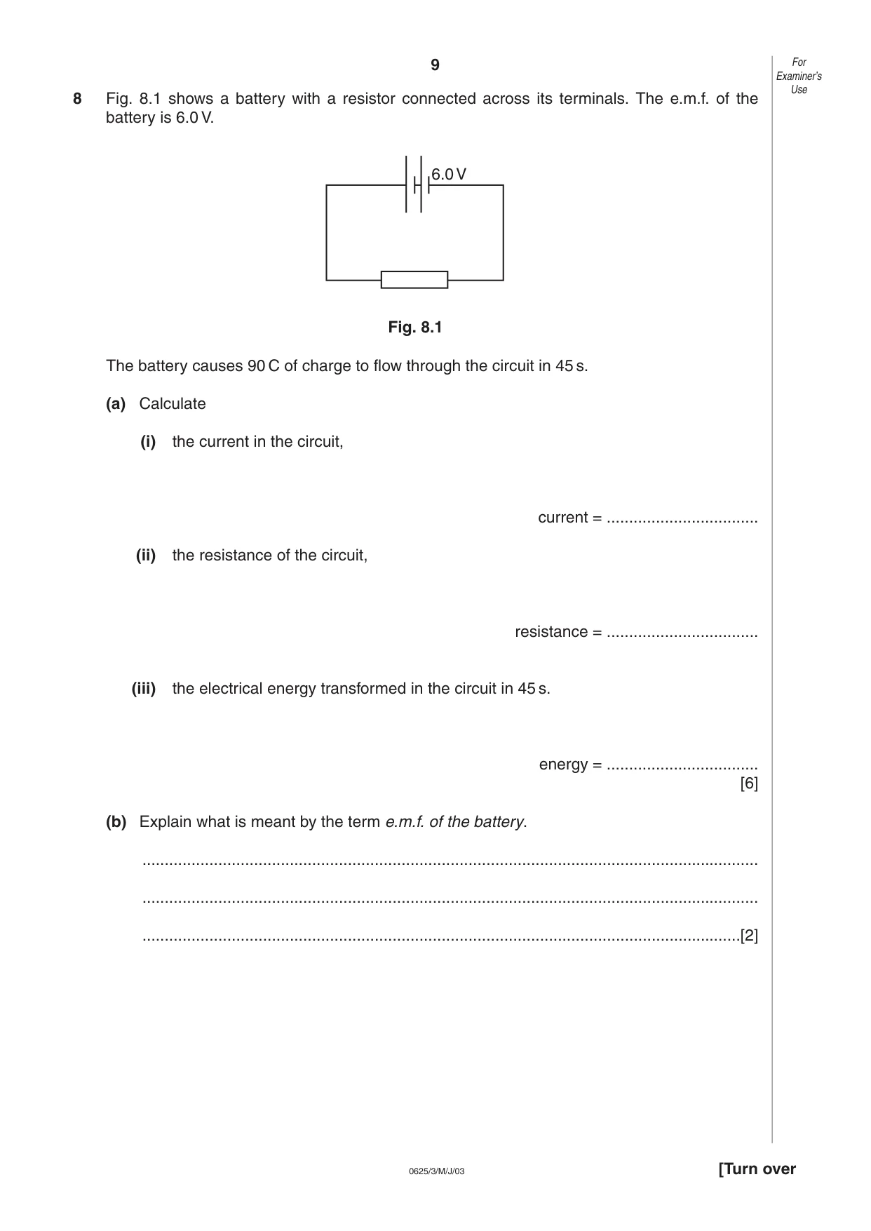 Cambridge IGCSE Physics 0625 2003 May/June Paper 3 · Variant 1 question paper, page 9 of 12