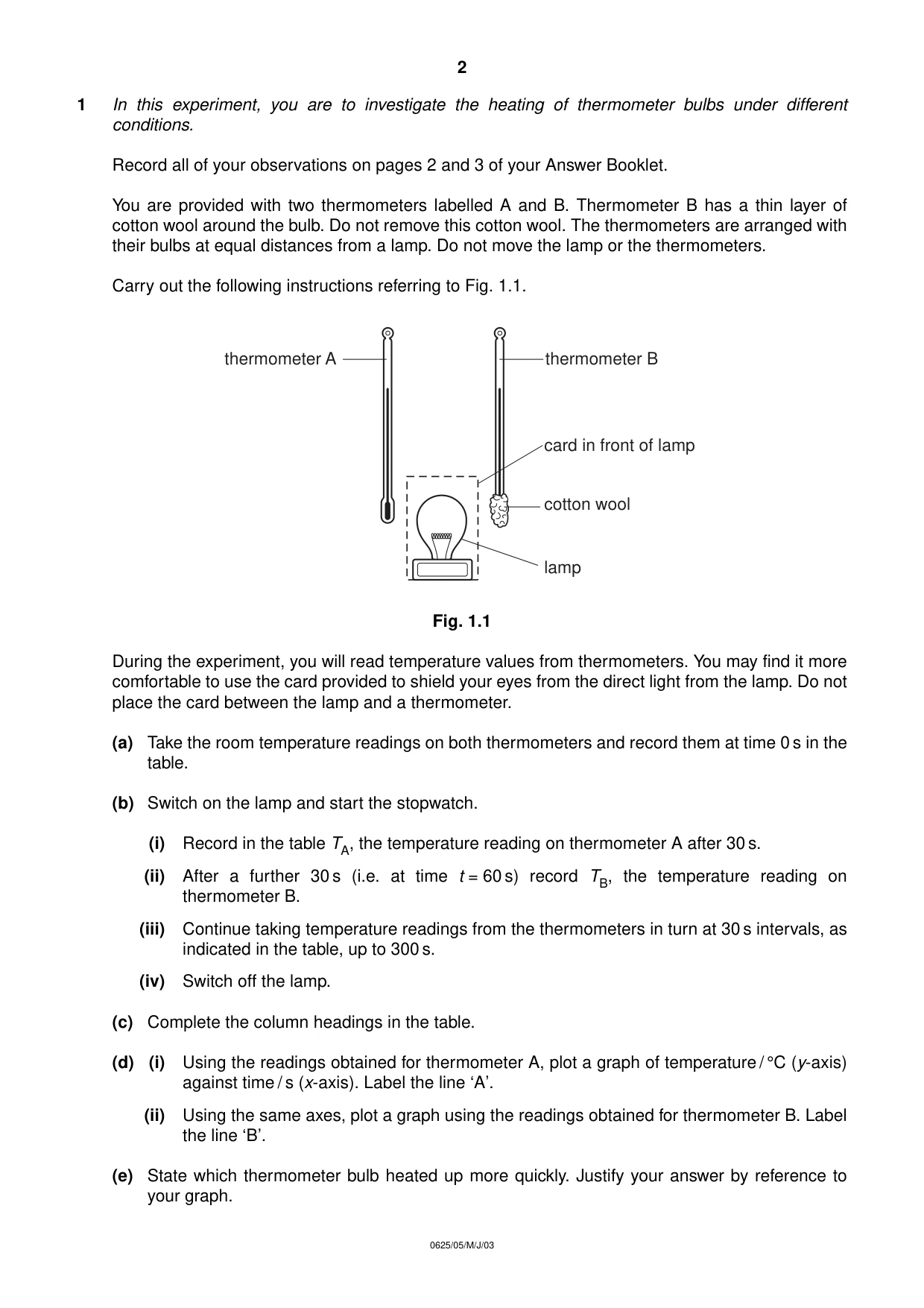 Cambridge IGCSE Physics 0625 2003 May/June Paper 5 · Variant 1 question paper, page 2 of 8