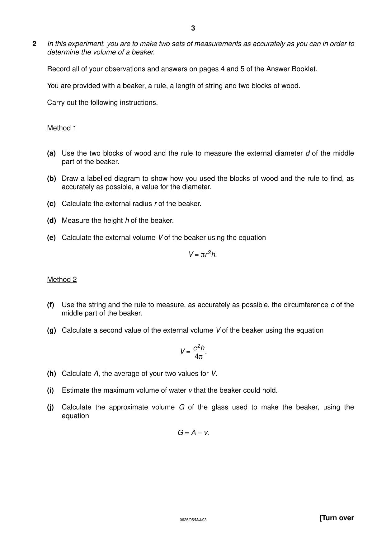 Cambridge IGCSE Physics 0625 2003 May/June Paper 5 · Variant 1 question paper, page 3 of 8