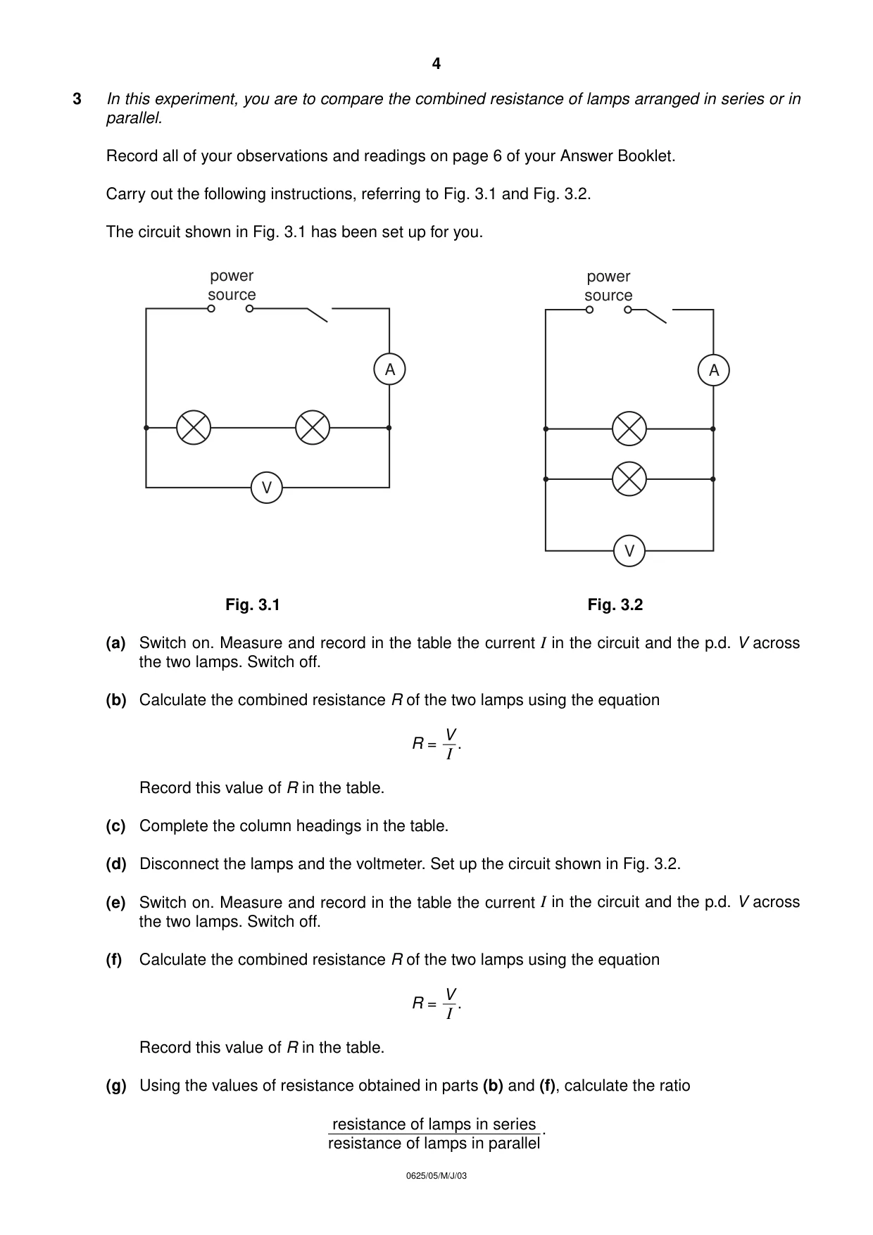 Cambridge IGCSE Physics 0625 2003 May/June Paper 5 · Variant 1 question paper, page 4 of 8