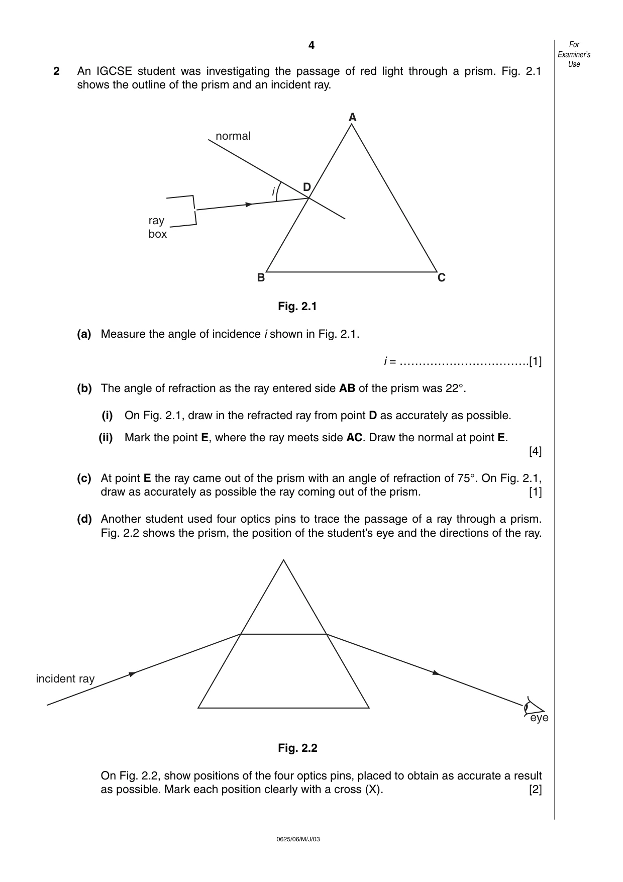 Cambridge IGCSE Physics 0625 2003 May/June Paper 6 · Variant 1 question paper, page 4 of 12