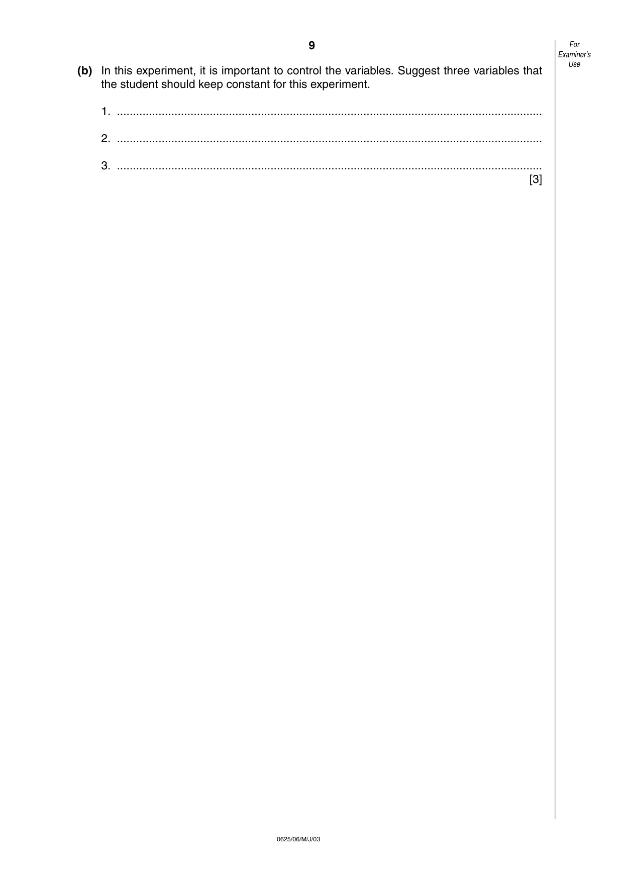 Cambridge IGCSE Physics 0625 2003 May/June Paper 6 · Variant 1 question paper, page 9 of 12