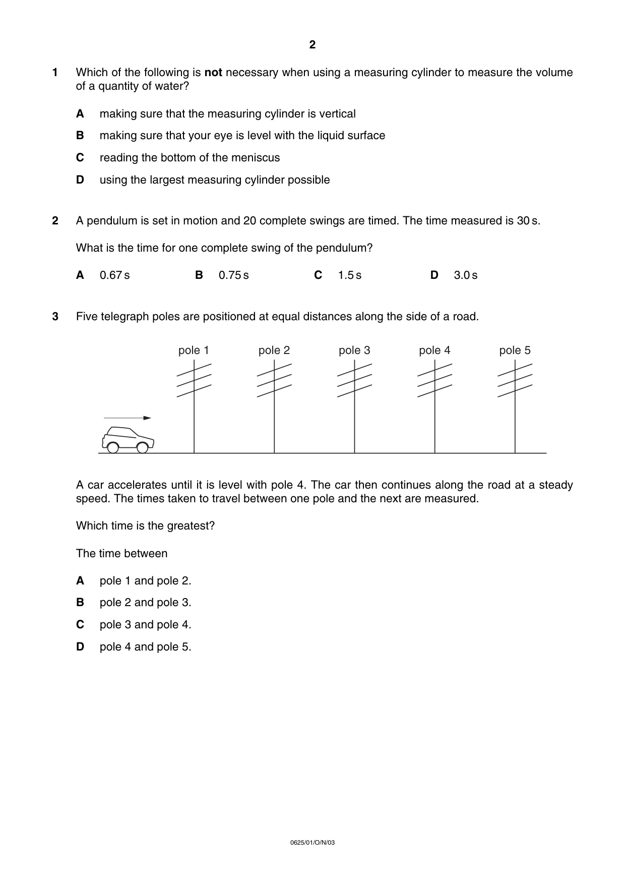 Cambridge IGCSE Physics 0625 2003 Oct/Nov Paper 1 · Variant 1 question paper, page 2 of 20