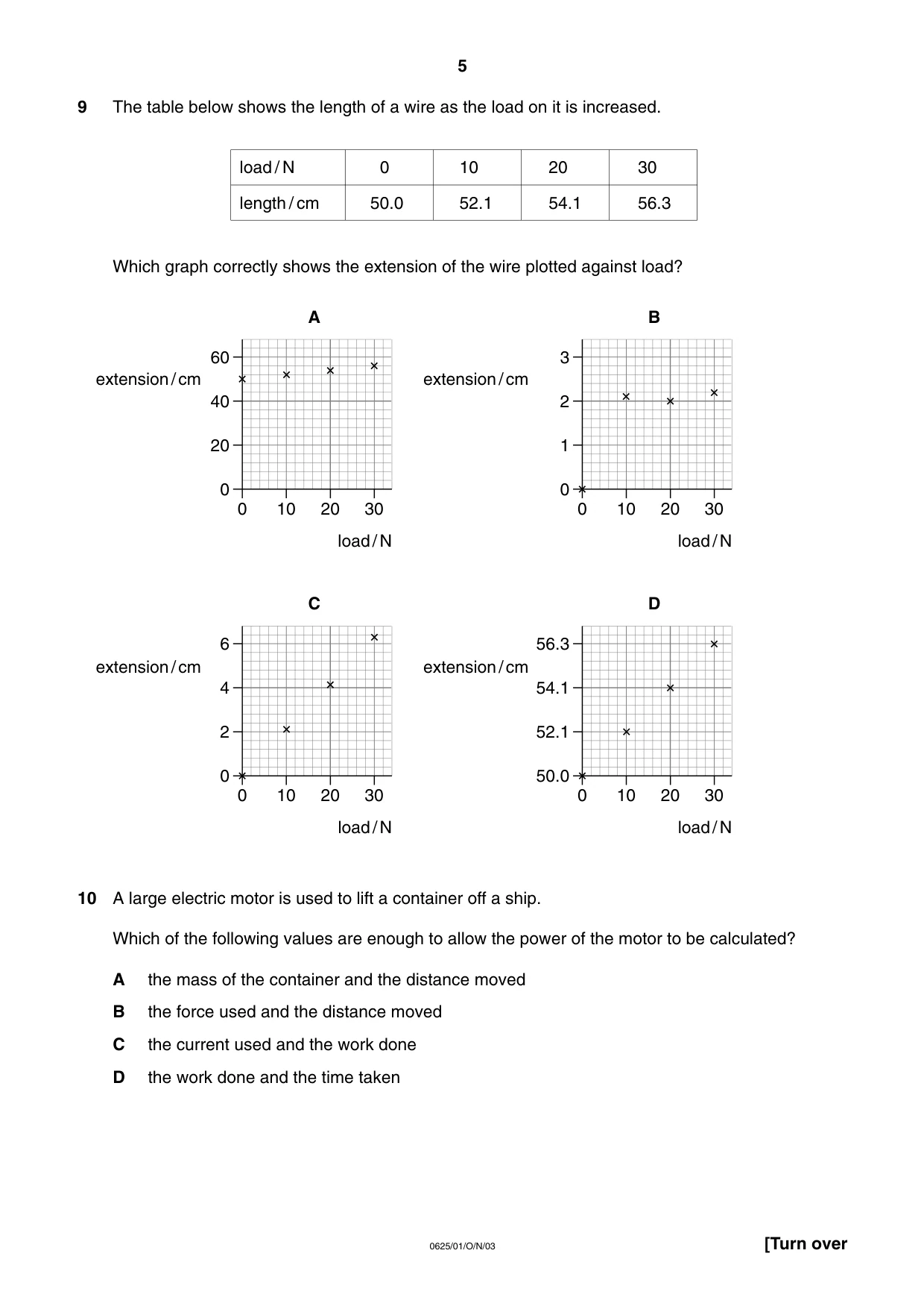 Cambridge IGCSE Physics 0625 2003 Oct/Nov Paper 1 · Variant 1 question paper, page 5 of 20