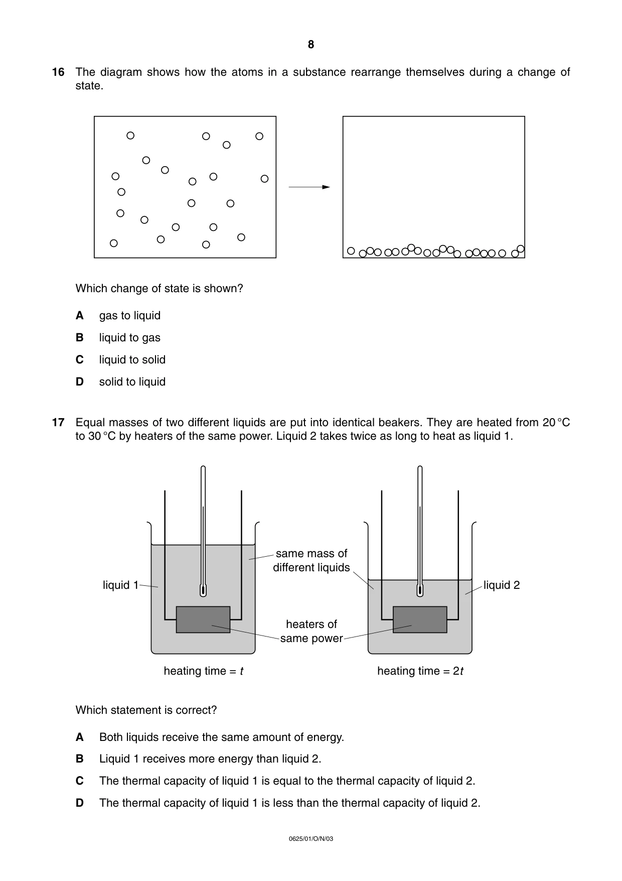 Cambridge IGCSE Physics 0625 2003 Oct/Nov Paper 1 · Variant 1 question paper, page 8 of 20