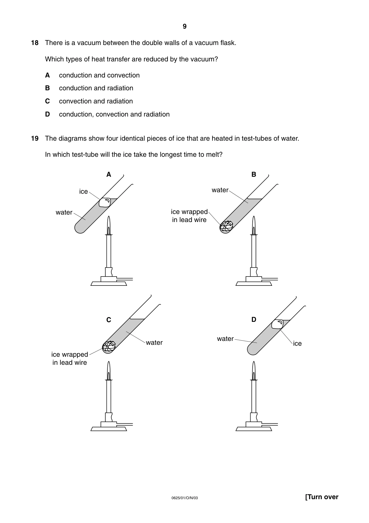 Cambridge IGCSE Physics 0625 2003 Oct/Nov Paper 1 · Variant 1 question paper, page 9 of 20