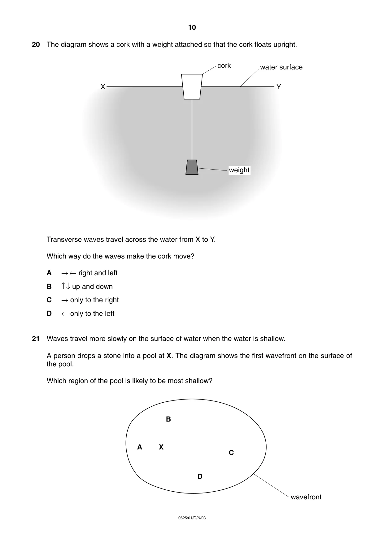 Cambridge IGCSE Physics 0625 2003 Oct/Nov Paper 1 · Variant 1 question paper, page 10 of 20