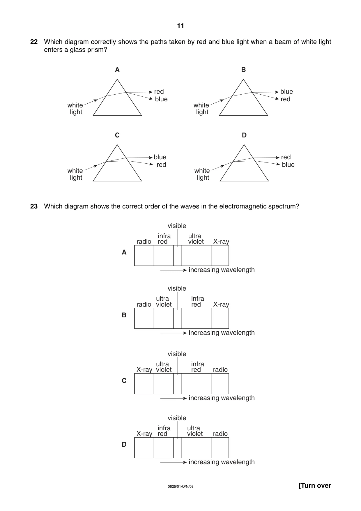 Cambridge IGCSE Physics 0625 2003 Oct/Nov Paper 1 · Variant 1 question paper, page 11 of 20
