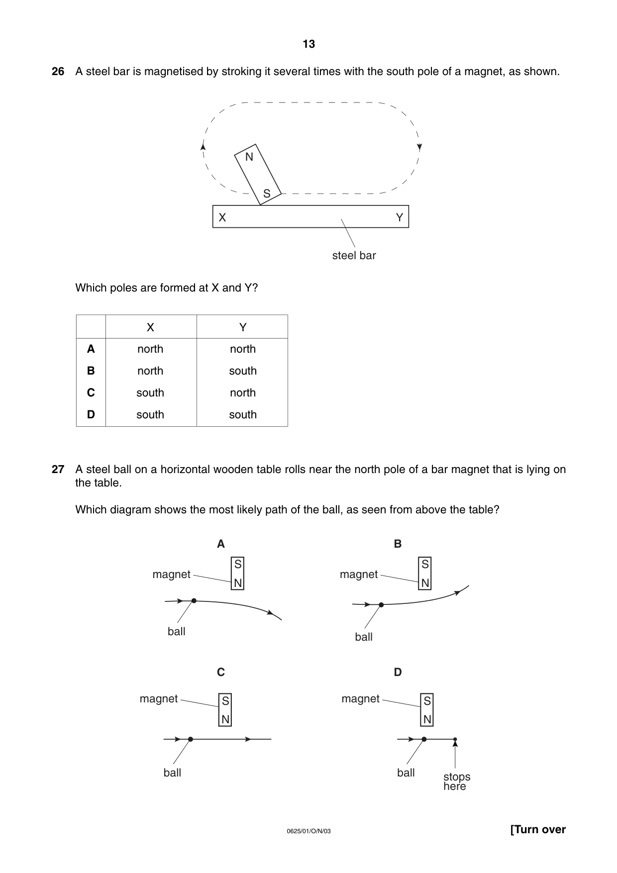 Cambridge IGCSE Physics 0625 2003 Oct/Nov Paper 1 · Variant 1 question paper, page 13 of 20