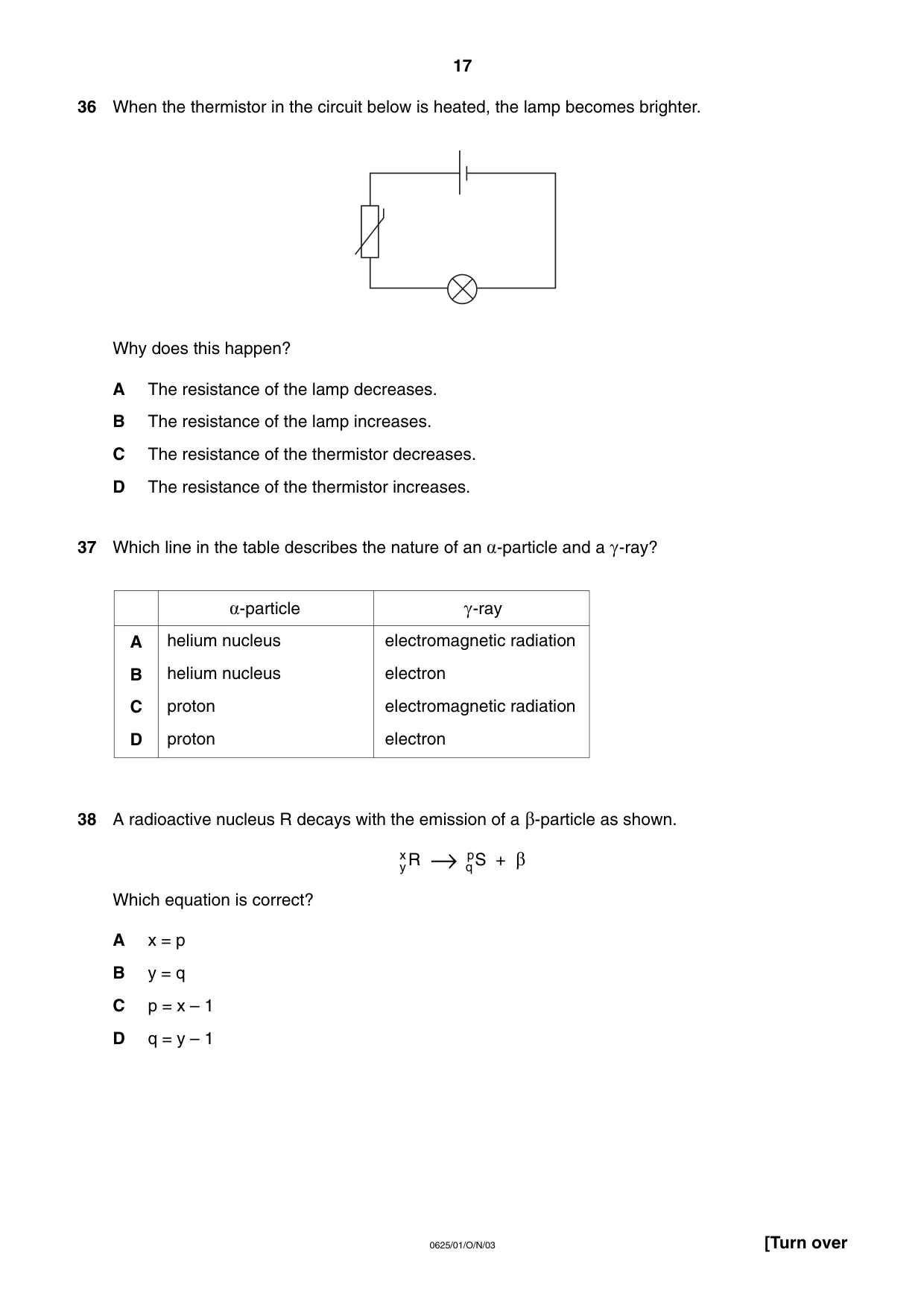 Cambridge IGCSE Physics 0625 2003 Oct/Nov Paper 1 · Variant 1 question paper, page 17 of 20