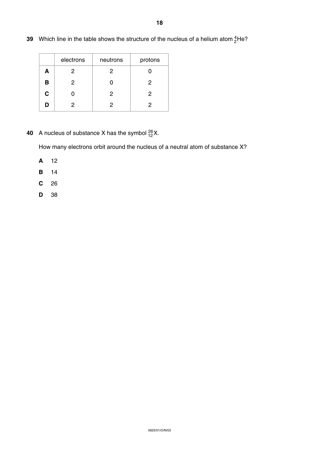 Cambridge IGCSE Physics 0625 2003 Oct/Nov Paper 1 · Variant 1 question paper, page 18 of 20