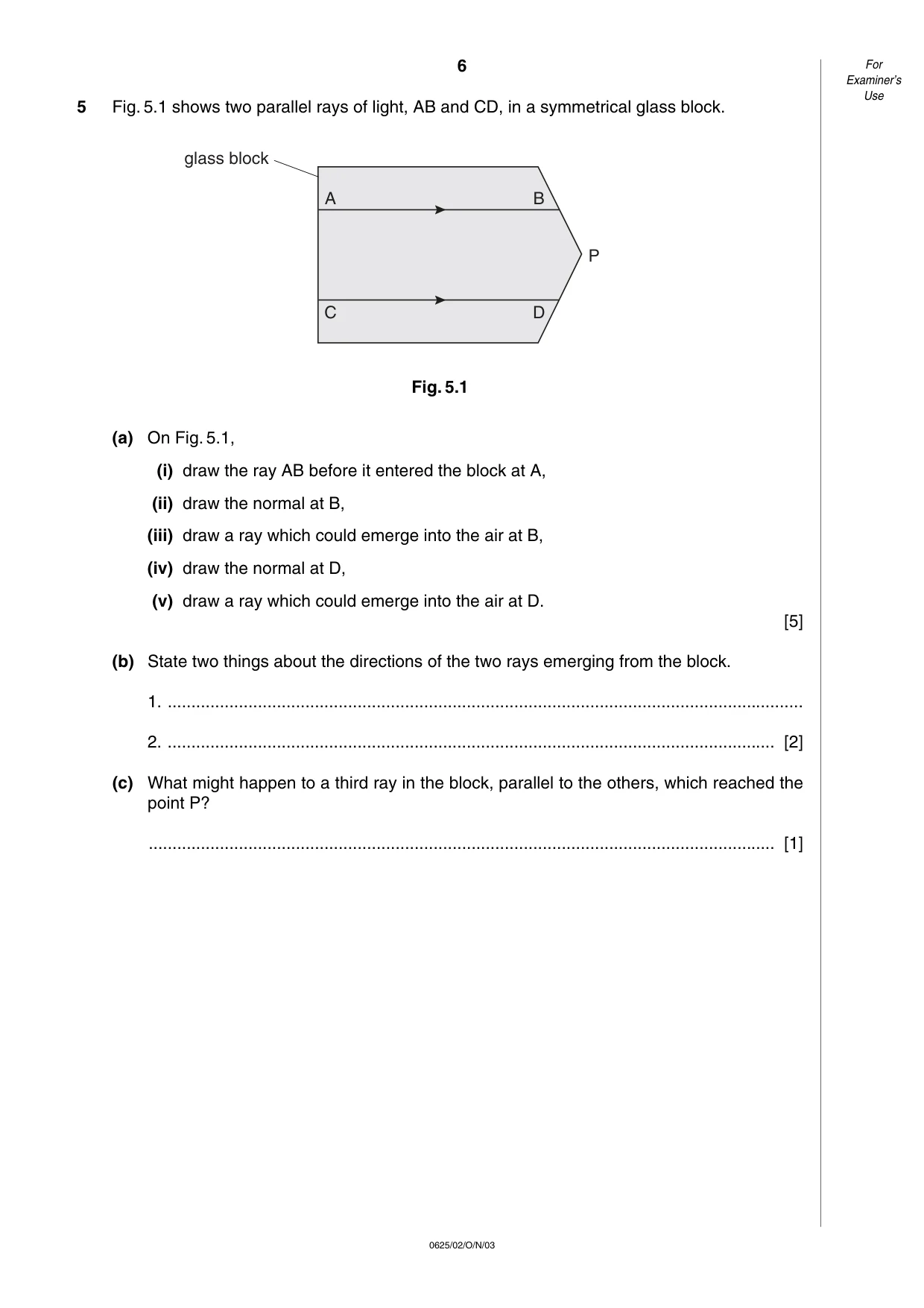 Cambridge IGCSE Physics 0625 2003 Oct/Nov Paper 2 · Variant 1 question paper, page 6 of 16