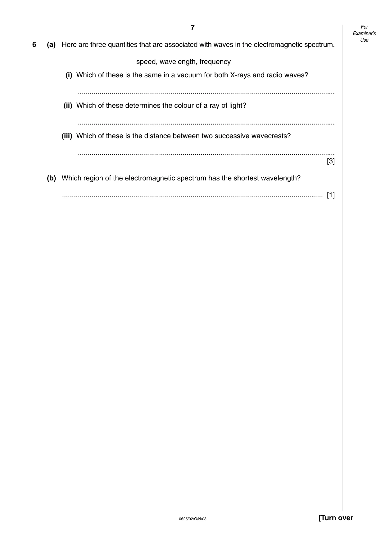 Cambridge IGCSE Physics 0625 2003 Oct/Nov Paper 2 · Variant 1 question paper, page 7 of 16