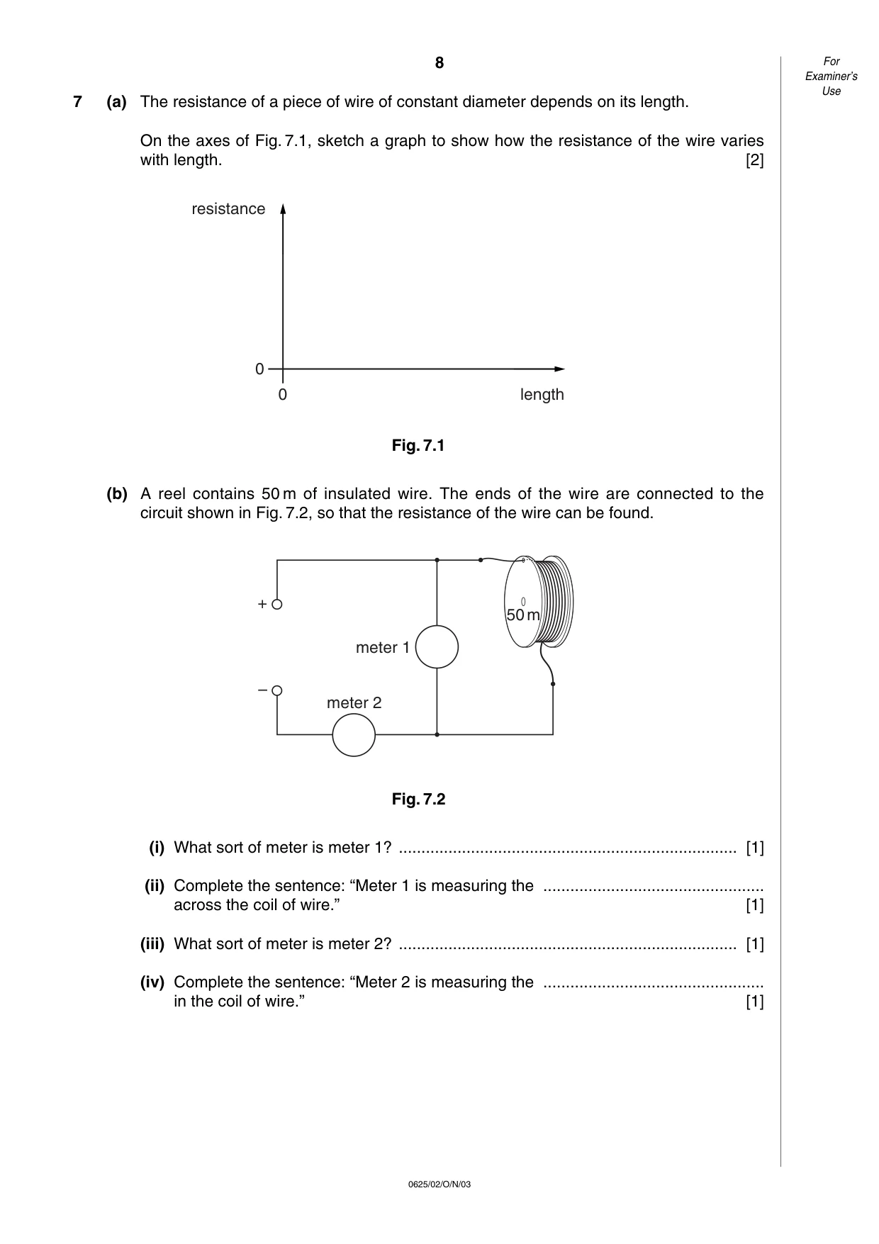 Cambridge IGCSE Physics 0625 2003 Oct/Nov Paper 2 · Variant 1 question paper, page 8 of 16