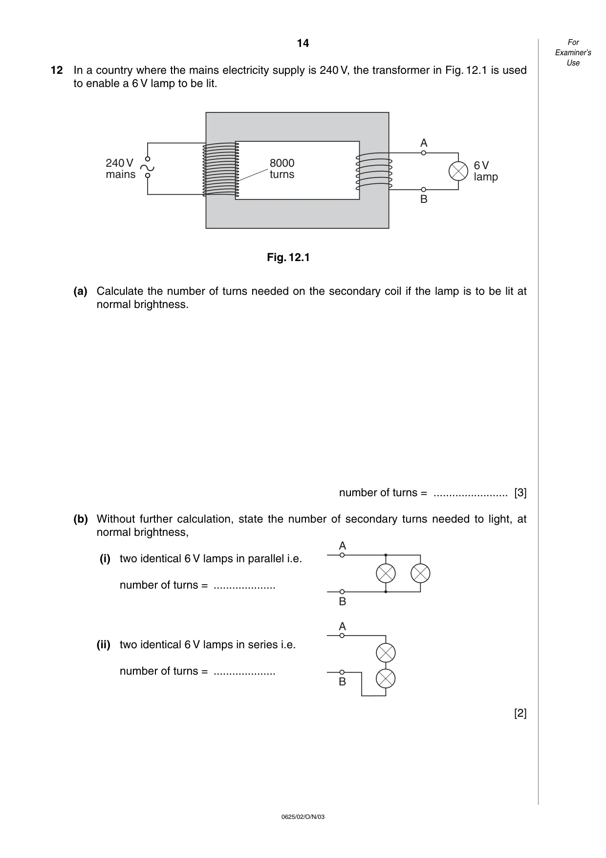 Cambridge IGCSE Physics 0625 2003 Oct/Nov Paper 2 · Variant 1 question paper, page 14 of 16
