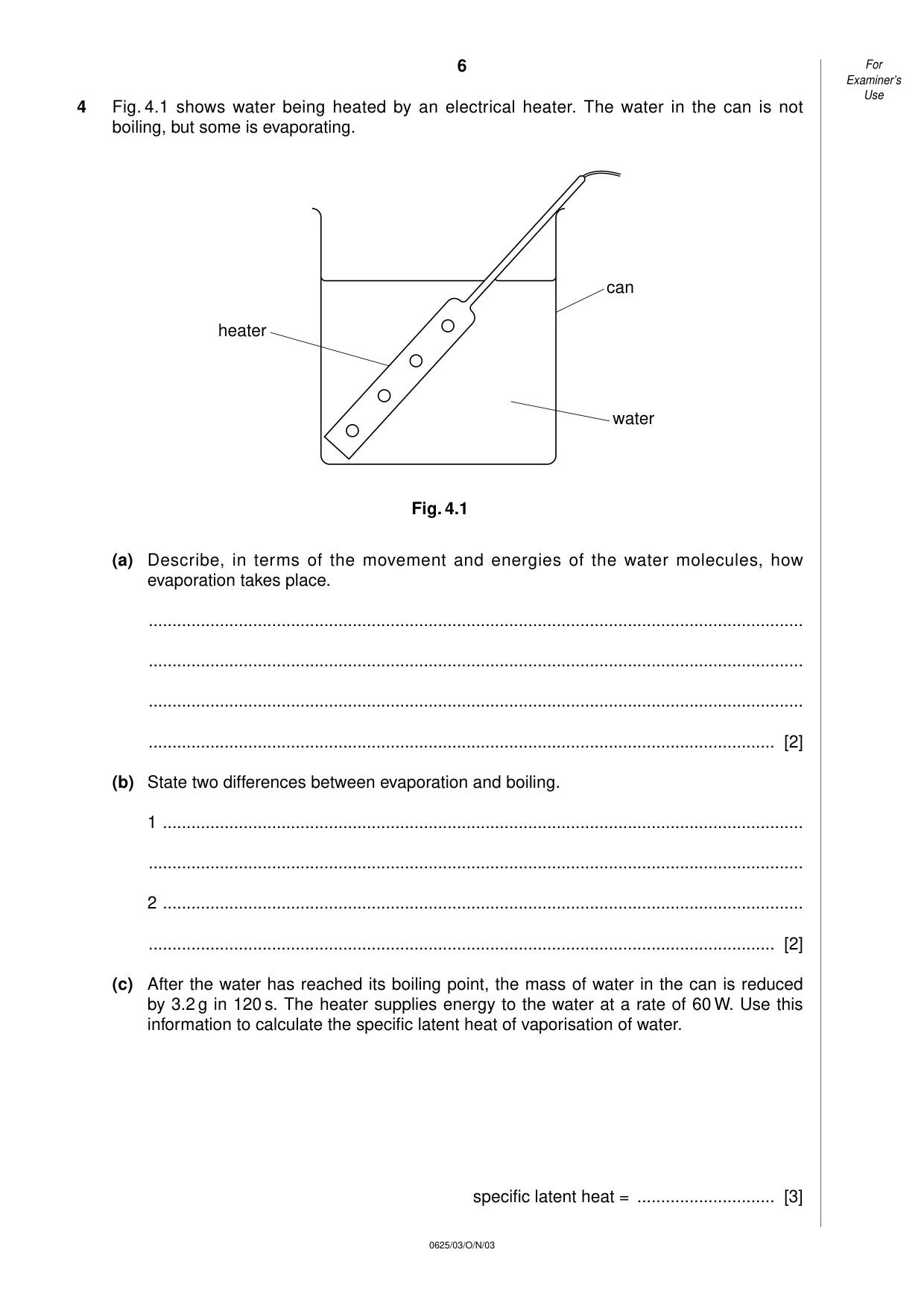 Cambridge IGCSE Physics 0625 2003 Oct/Nov Paper 3 · Variant 1 question paper, page 6 of 16