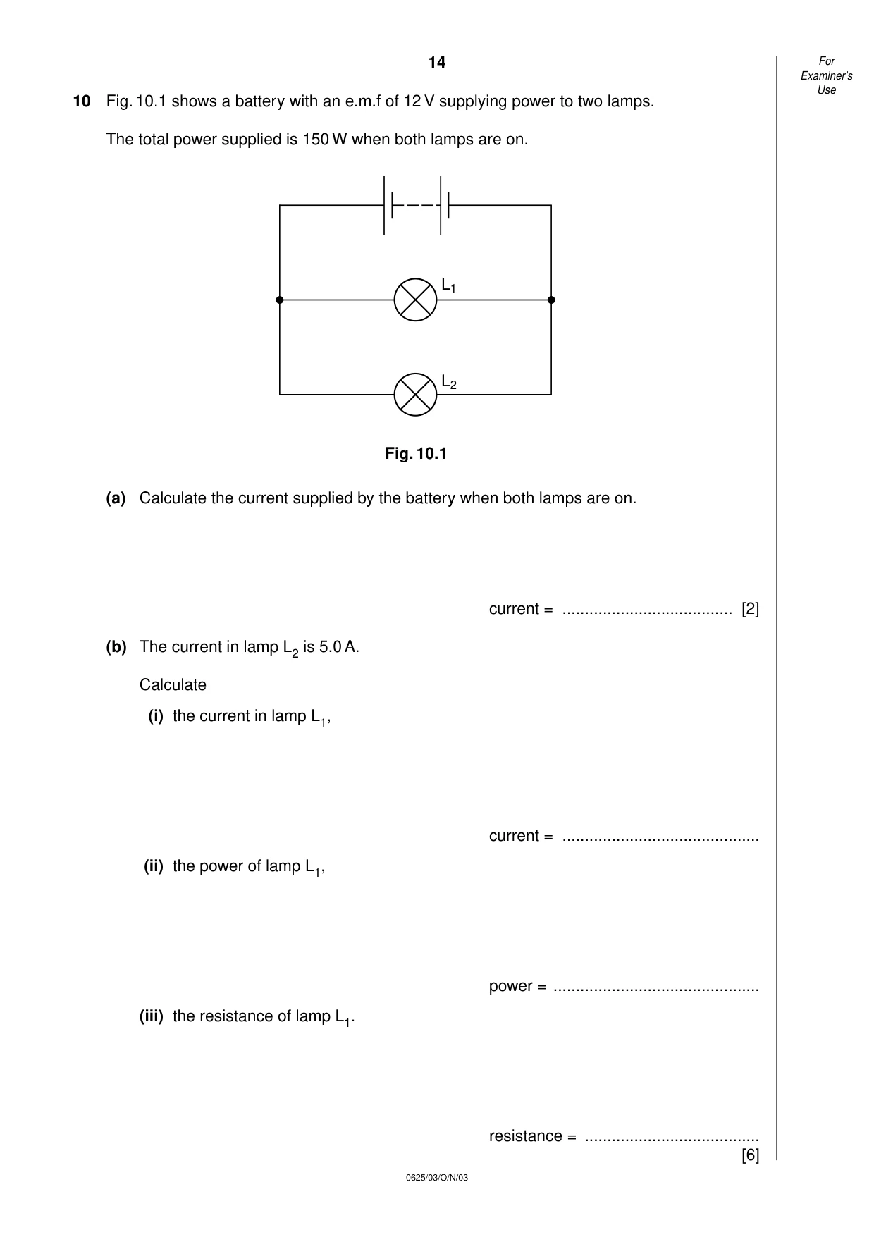 Cambridge IGCSE Physics 0625 2003 Oct/Nov Paper 3 · Variant 1 question paper, page 14 of 16