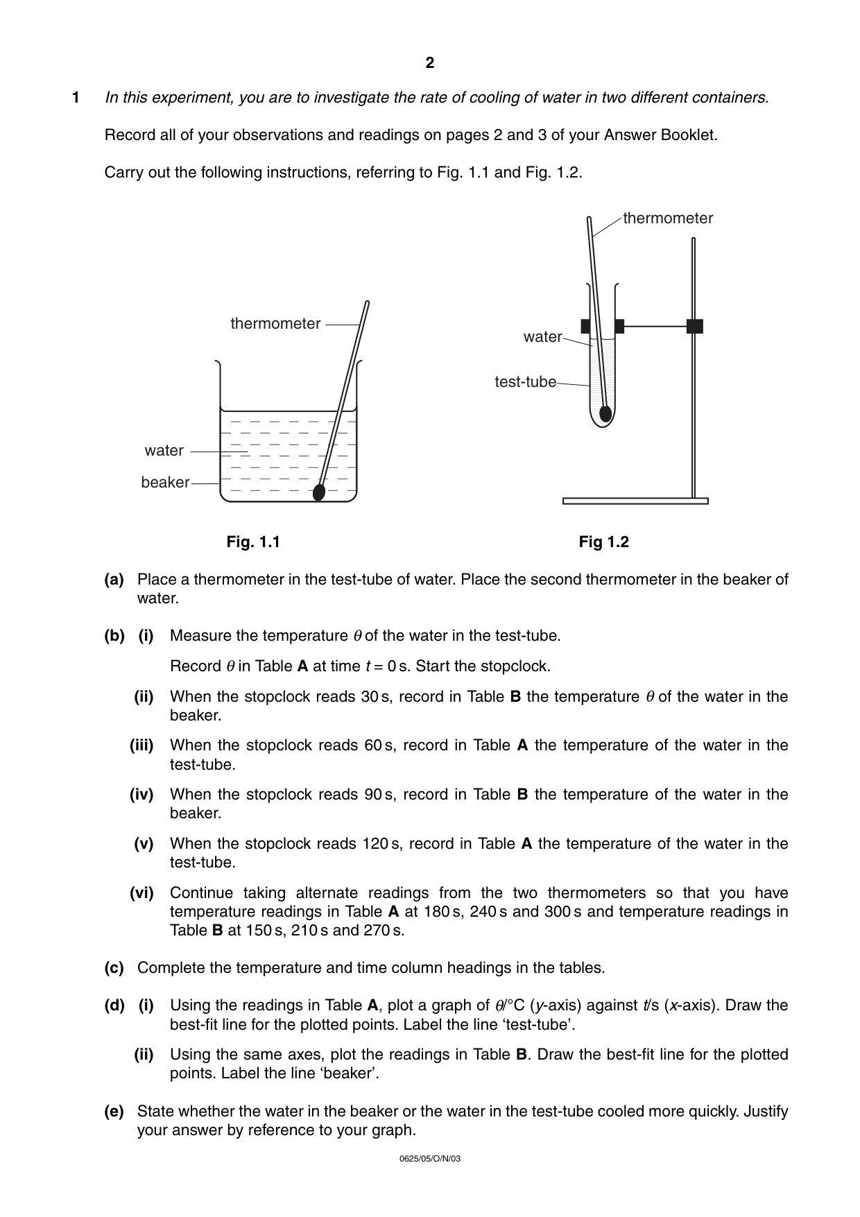 Cambridge IGCSE Physics 0625 2003 Oct/Nov Paper 5 · Variant 1 question paper, page 2 of 8