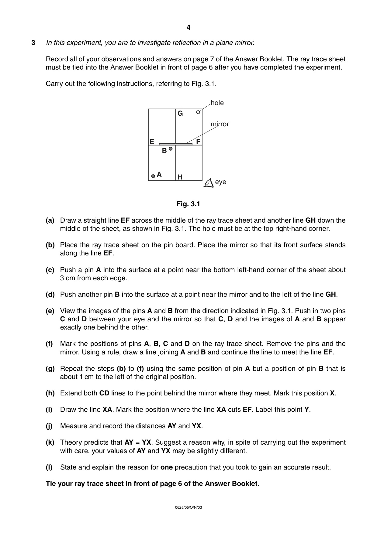 Cambridge IGCSE Physics 0625 2003 Oct/Nov Paper 5 · Variant 1 question paper, page 4 of 8