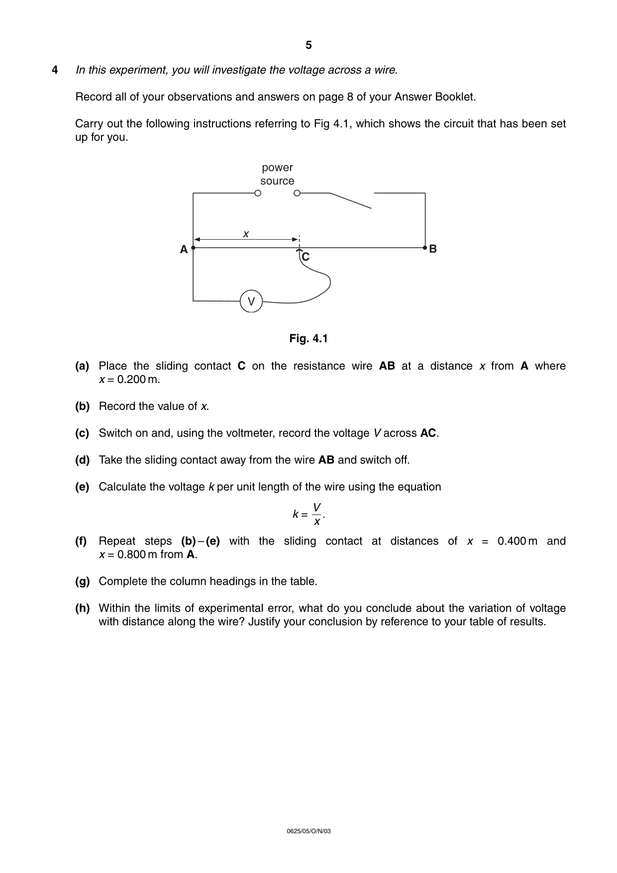 Cambridge IGCSE Physics 0625 2003 Oct/Nov Paper 5 · Variant 1 question paper, page 5 of 8