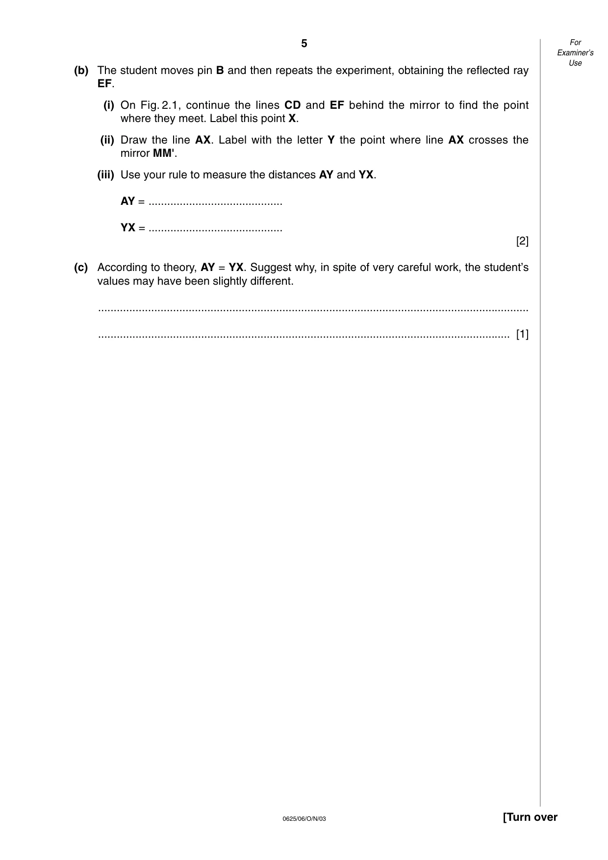 Cambridge IGCSE Physics 0625 2003 Oct/Nov Paper 6 · Variant 1 question paper, page 5 of 12