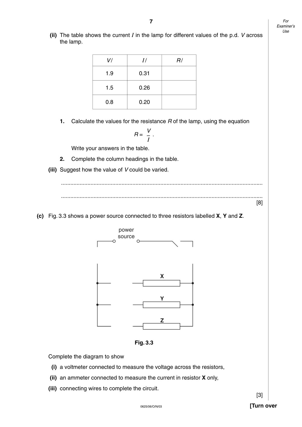 Cambridge IGCSE Physics 0625 2003 Oct/Nov Paper 6 · Variant 1 question paper, page 7 of 12