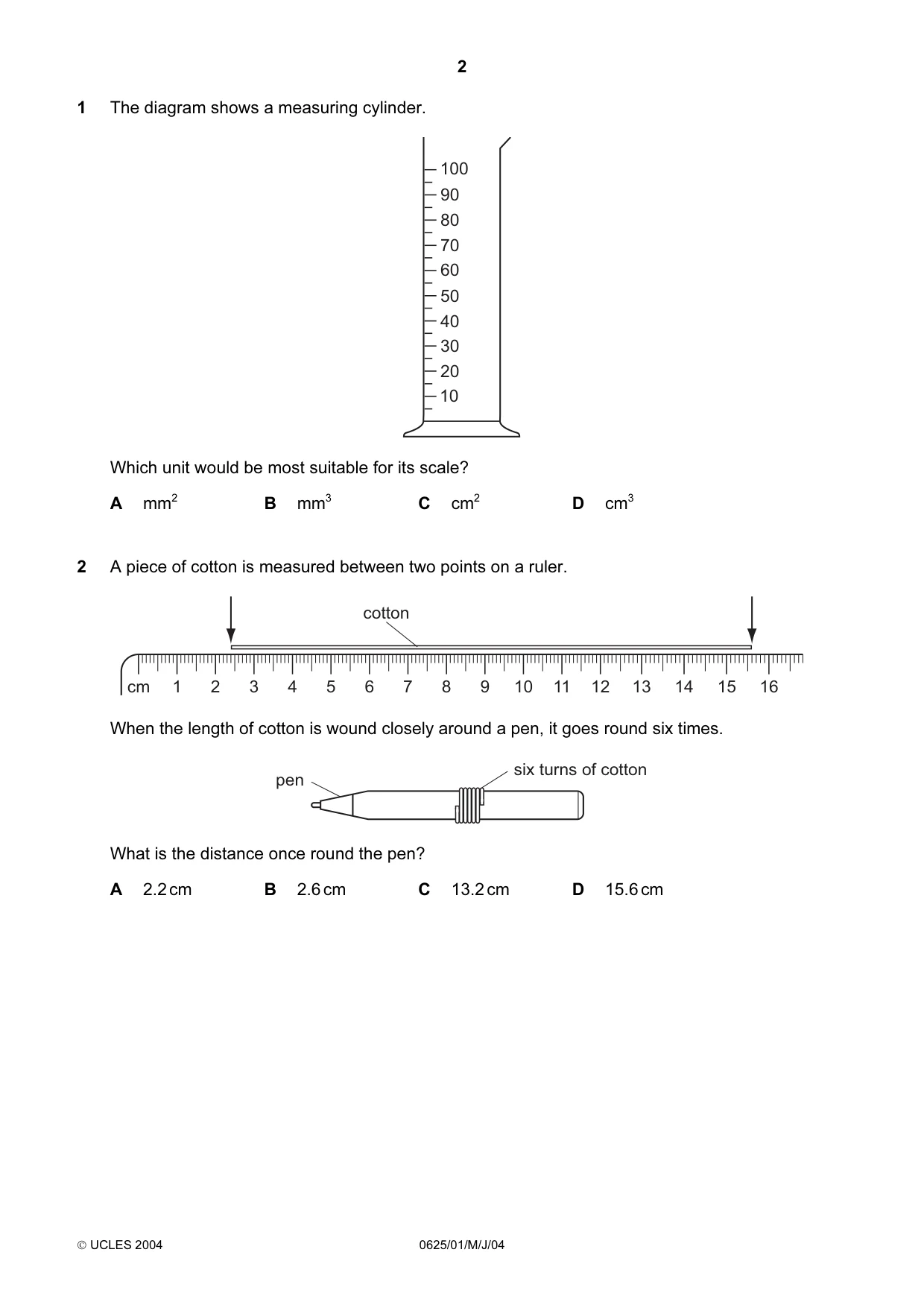 Cambridge IGCSE Physics 0625 2004 May/June Paper 1 · Variant 1 question paper, page 2 of 20