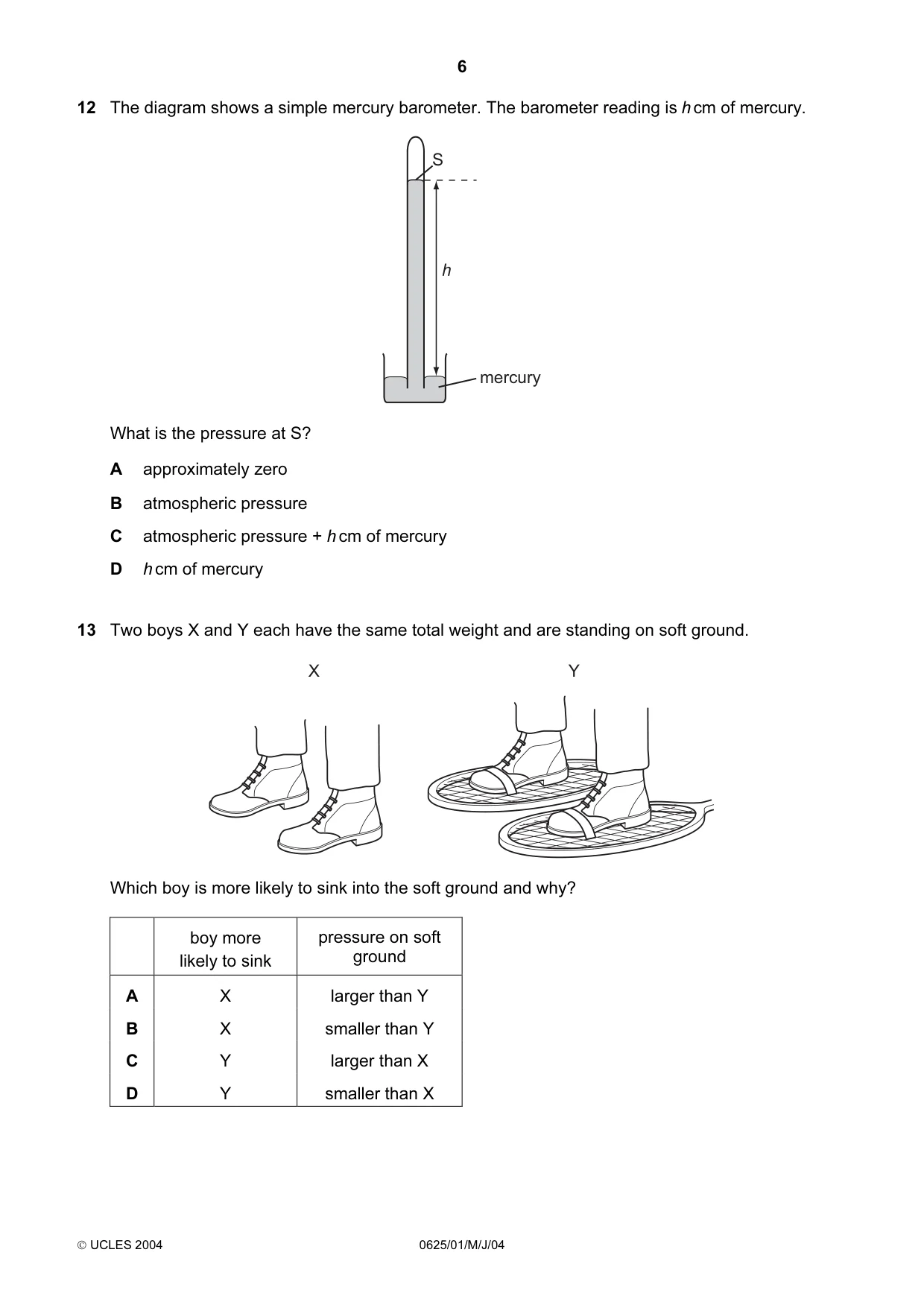 Cambridge IGCSE Physics 0625 2004 May/June Paper 1 · Variant 1 question paper, page 6 of 20