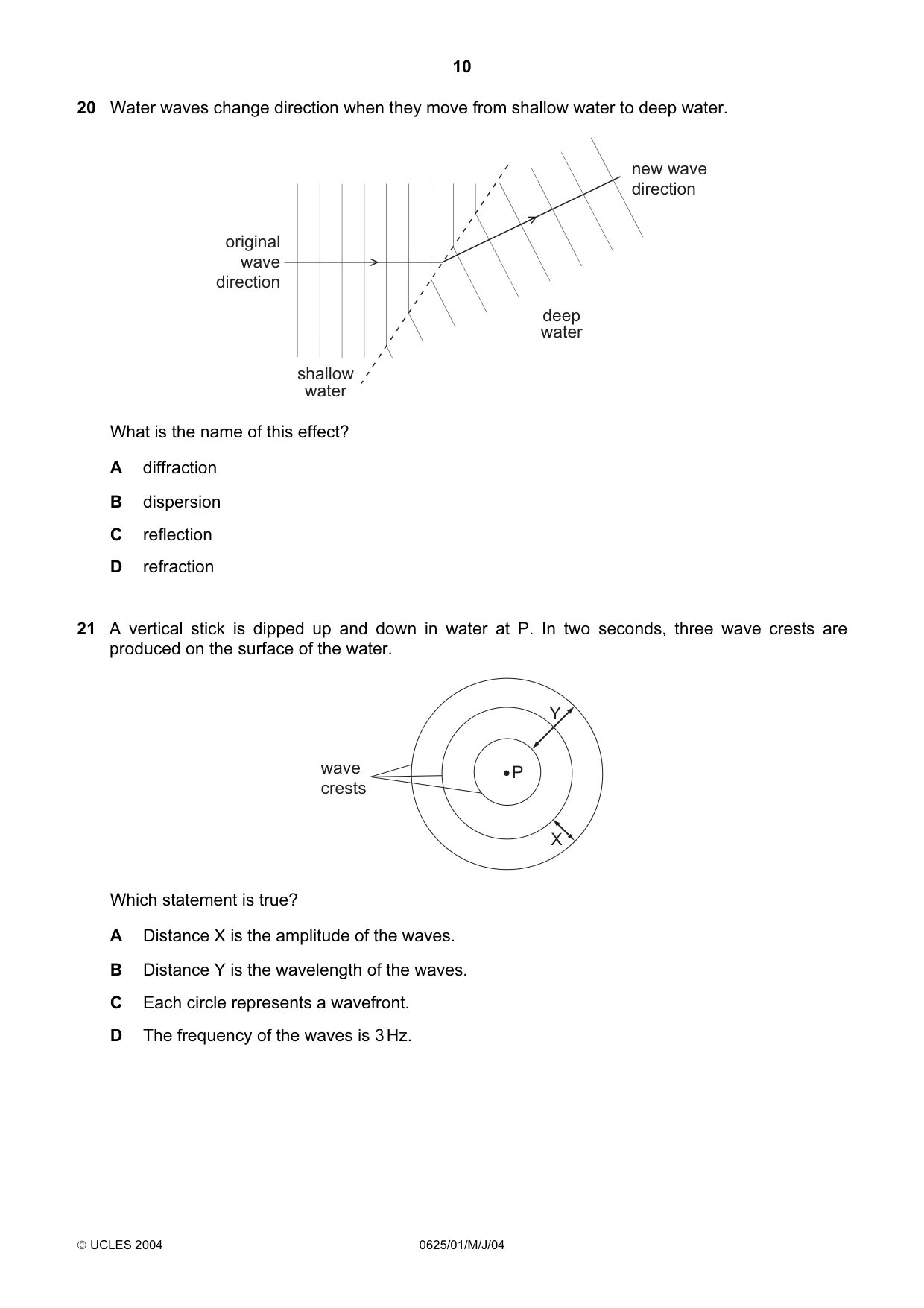 Cambridge IGCSE Physics 0625 2004 May/June Paper 1 · Variant 1 question paper, page 10 of 20