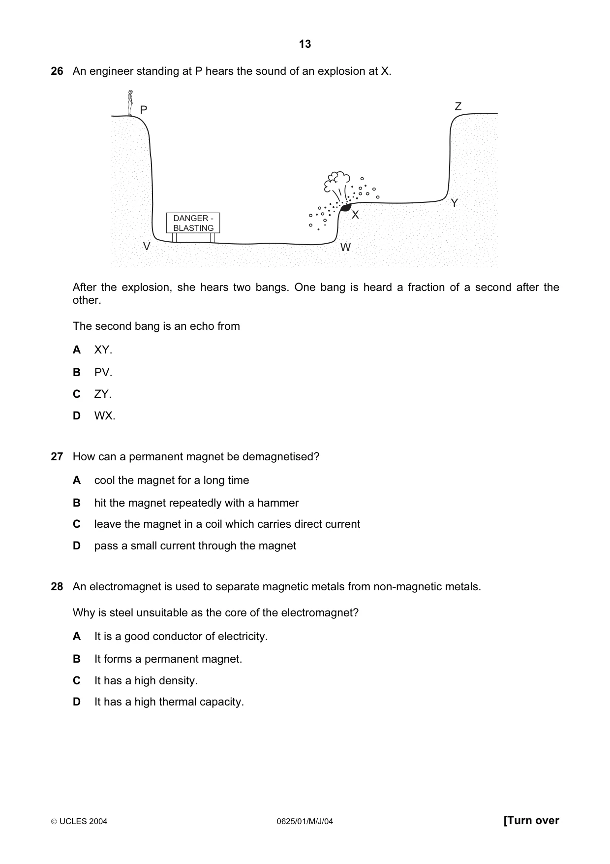 Cambridge IGCSE Physics 0625 2004 May/June Paper 1 · Variant 1 question paper, page 13 of 20