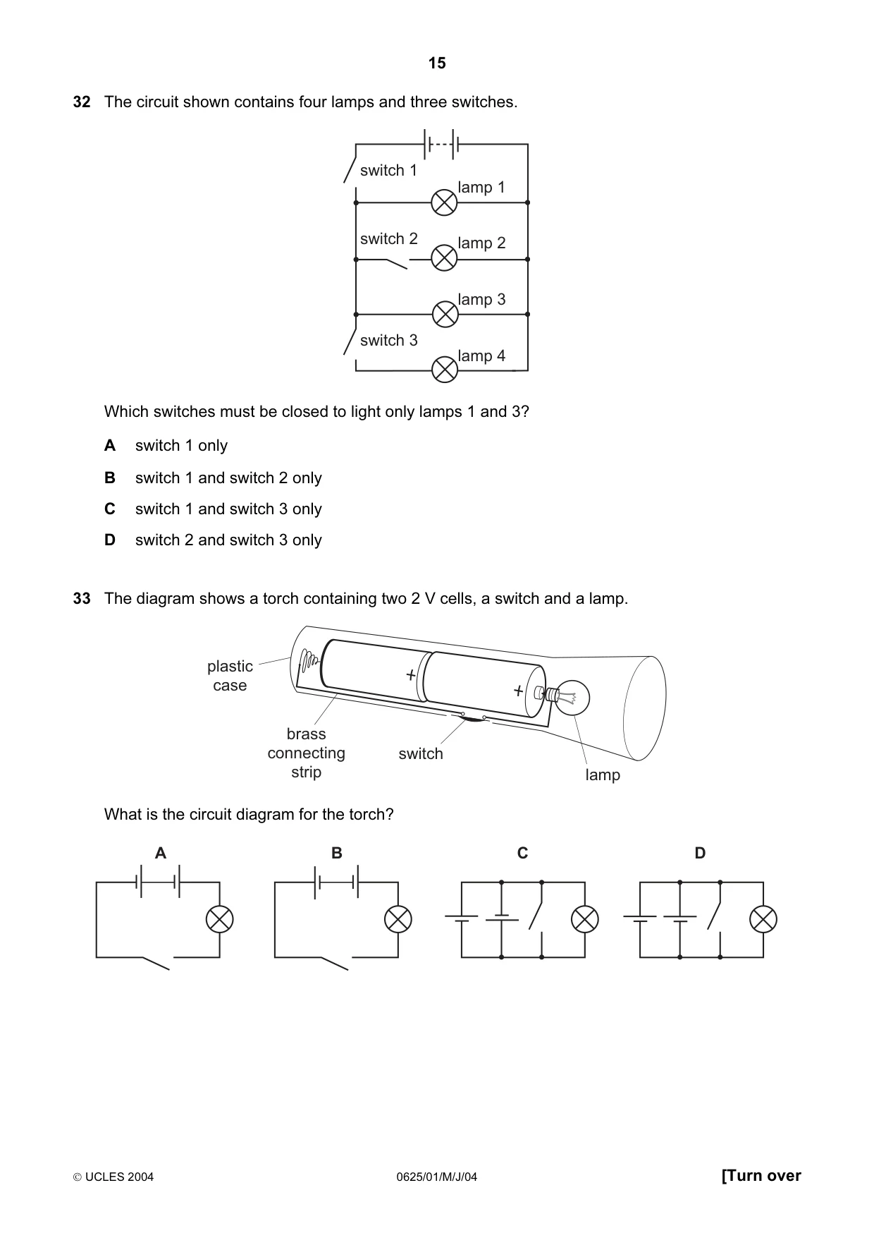 Cambridge IGCSE Physics 0625 2004 May/June Paper 1 · Variant 1 question paper, page 15 of 20
