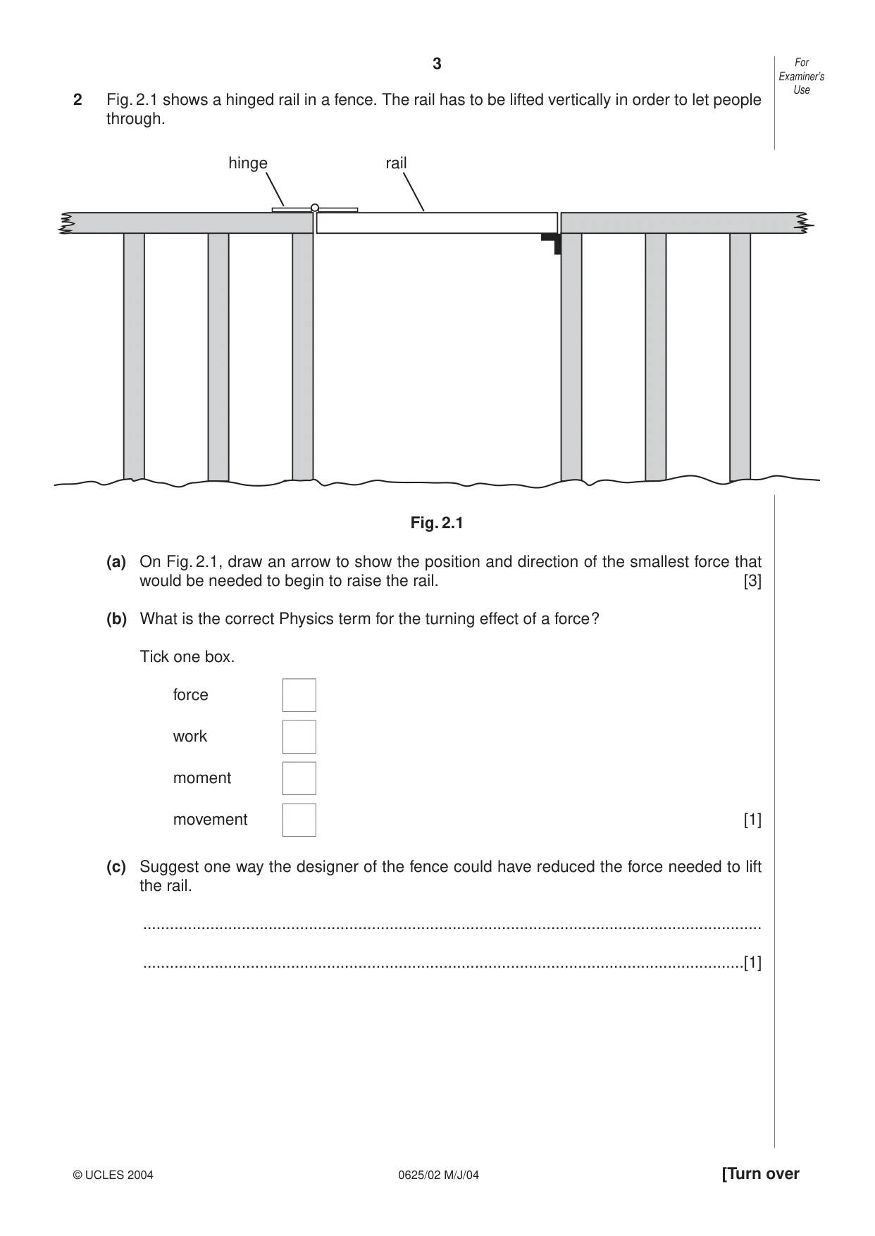 Cambridge IGCSE Physics 0625 2004 May/June Paper 2 · Variant 1 question paper, page 3 of 20